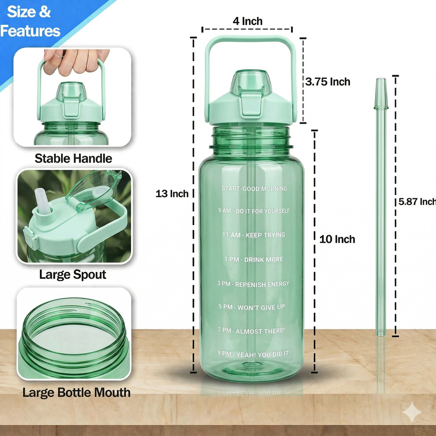 Image of Flipkart SmartBuy Motivational Sipper Bottle with Time Marker Leakproof BPA Free Fitness Bottle 2000 ml Plastic Bottle
