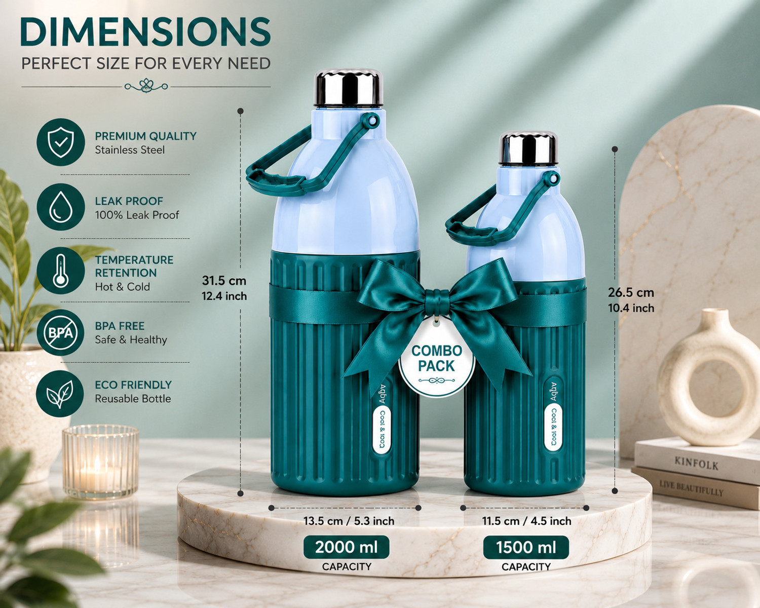 Image of alakh Aqua Cool MS Glacier Blue 2000 ml Plastic Flask
