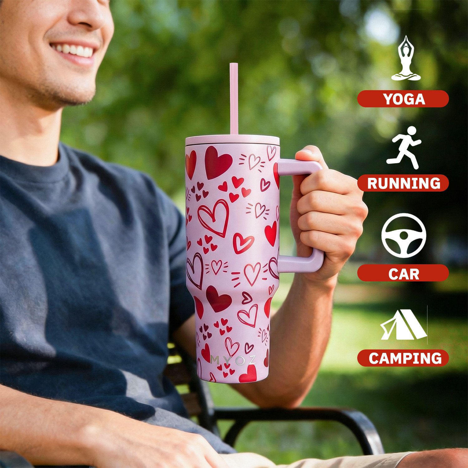 Image of MYOZ Stainless Steel Vacuum Double Insulated Tumbler with Lid, Handle & Straw (MAUVE) Stainless Steel Tumbler