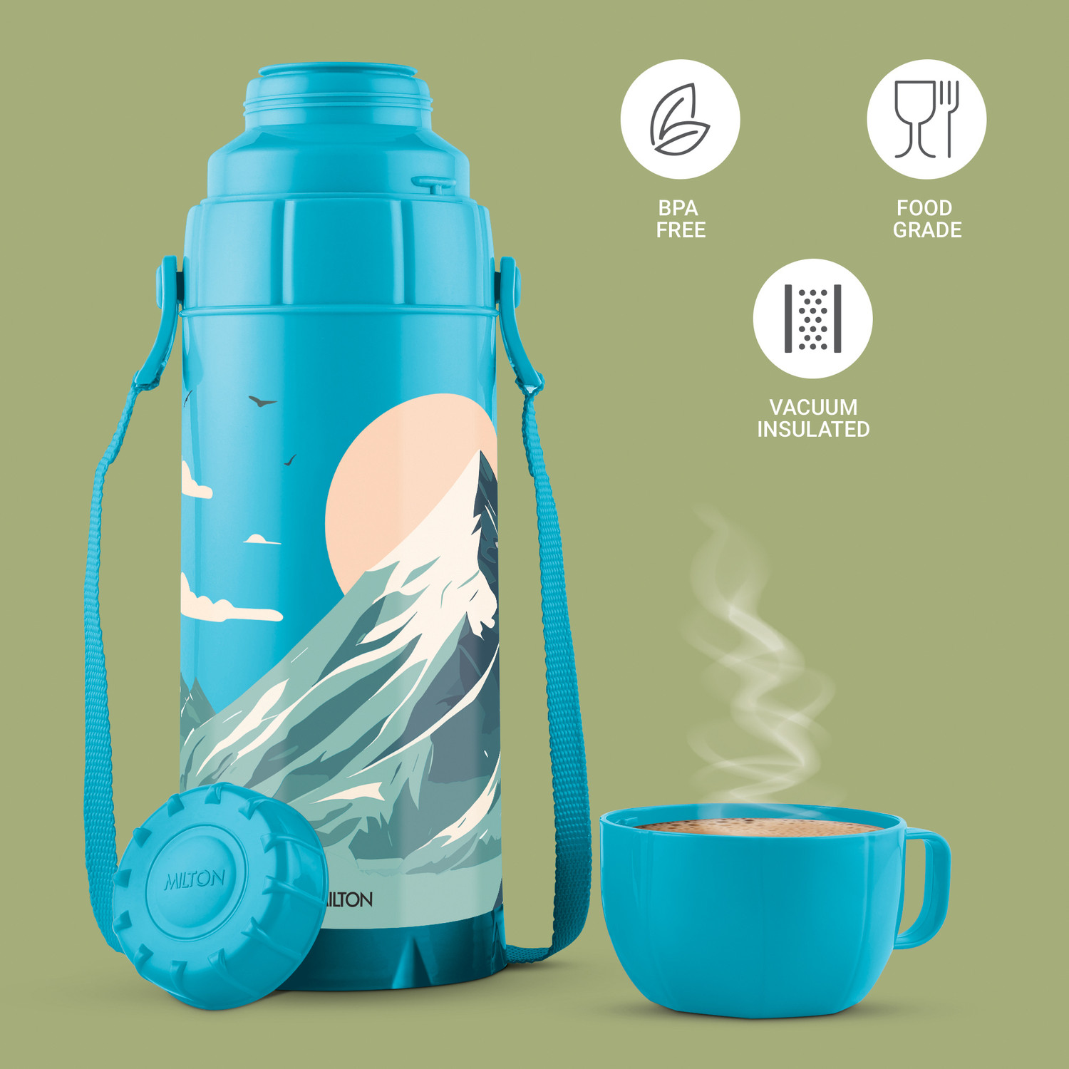 Image of MILTON Eiffel 500 Vacuum Insulated Thermos Flask, 480 Ml, 24 Hours Hot & Cold Blue 480 ml Plastic Flask