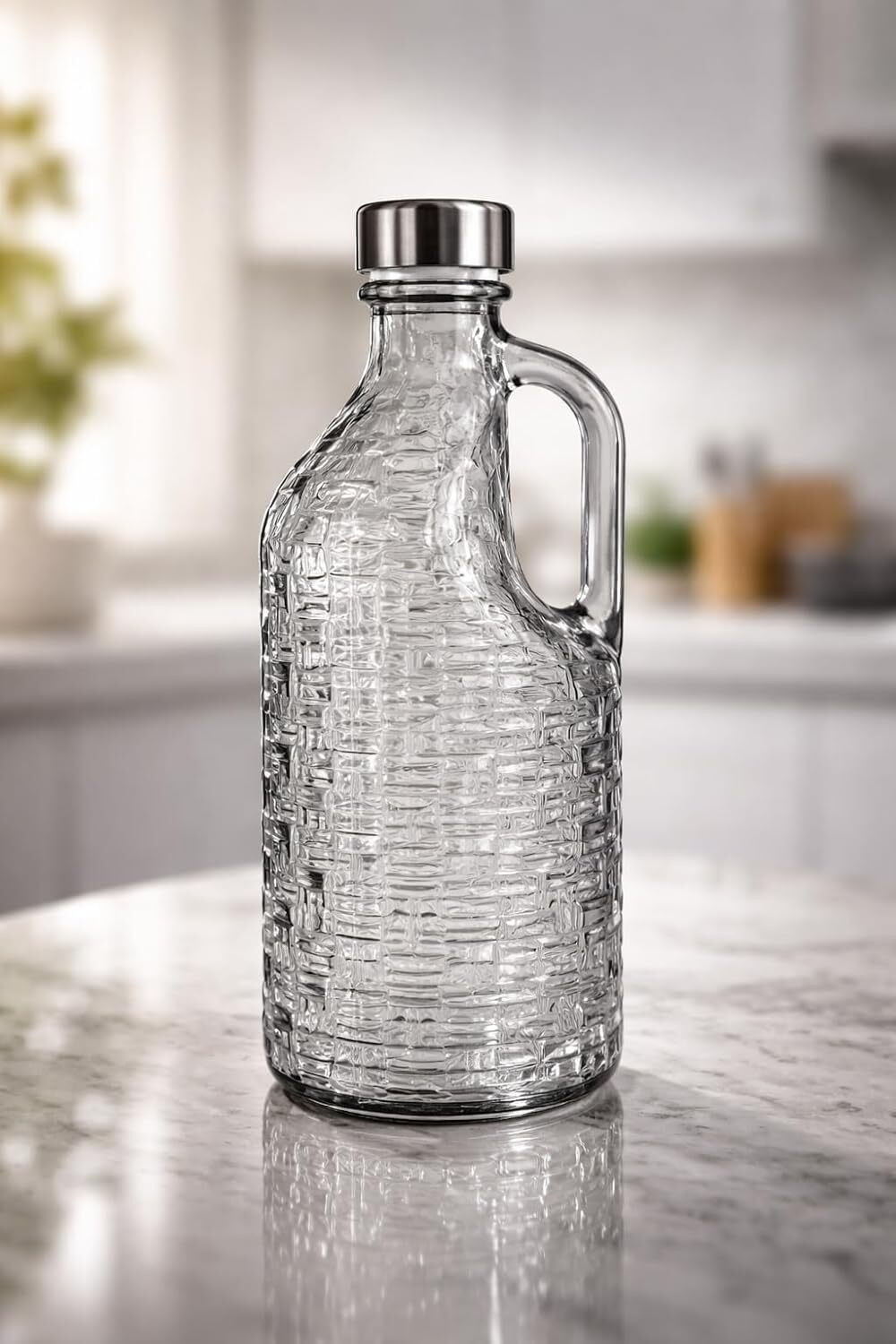 Image of The Elmas Store Premium Transparent Glass Water Bottle with Handle - 1100 ml 1100 ml Glass Bottle (Pack of 1, Silver)