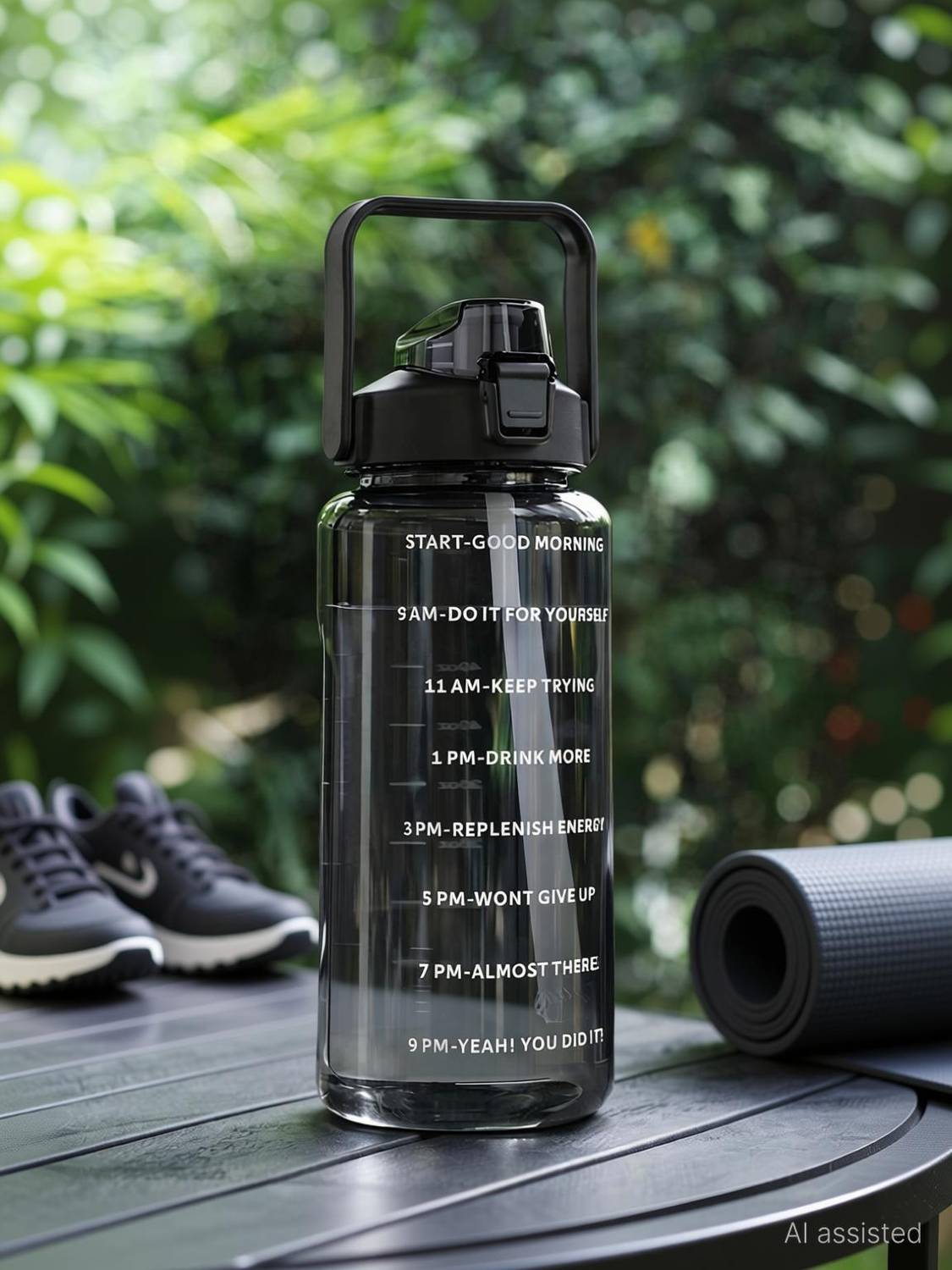 BELLERBIRD Motivational 2000ml Black Plastic Bottle - Image 1