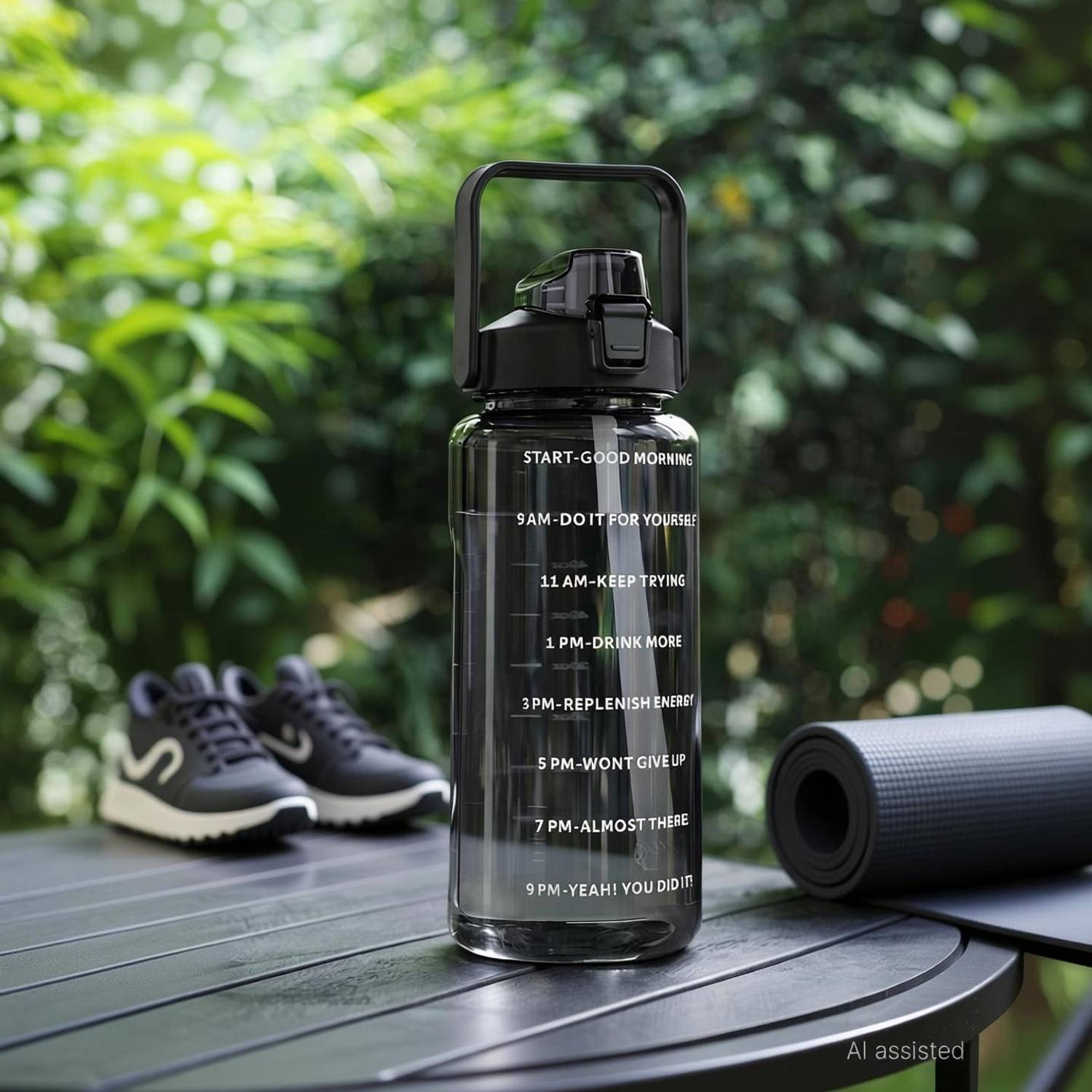 BELLERBIRD Motivational bottle 2000ml Black 2000 ml Plastic Bottle