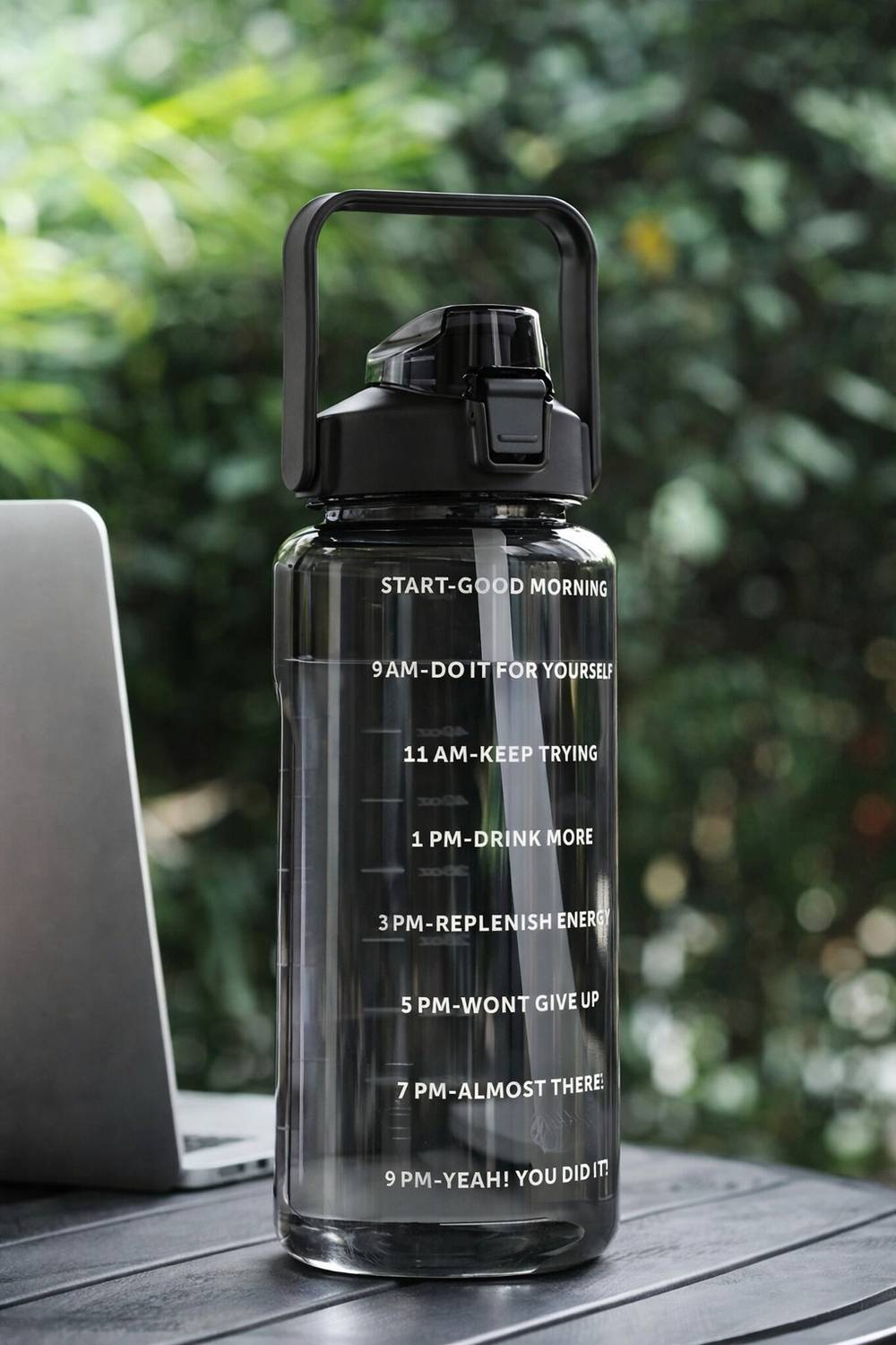 BELLERBIRD Motivational 2000ml Black Plastic Bottle - Image 2