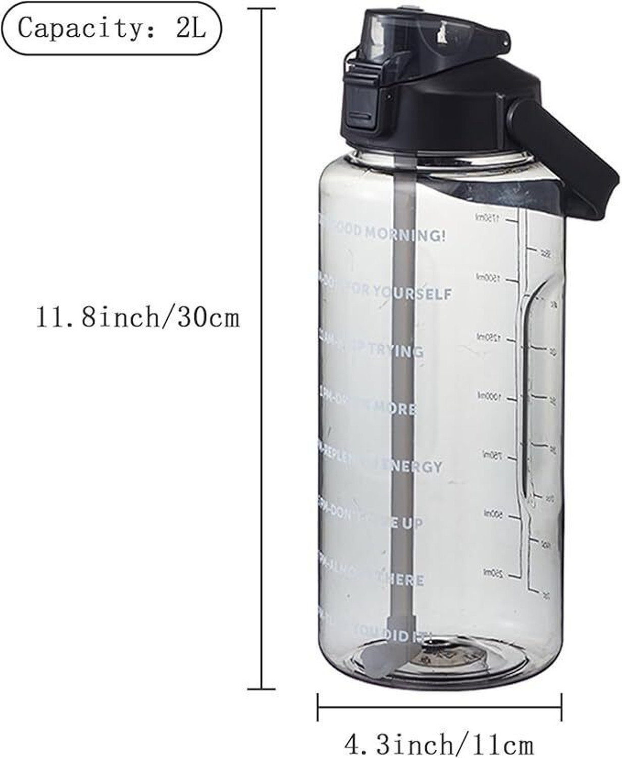 Image of EVERSTPLAST Motivational 2-Liter Water Bottle with Leak-Proof Flip-Top & Time Marker 2000 ml Plastic Bottle