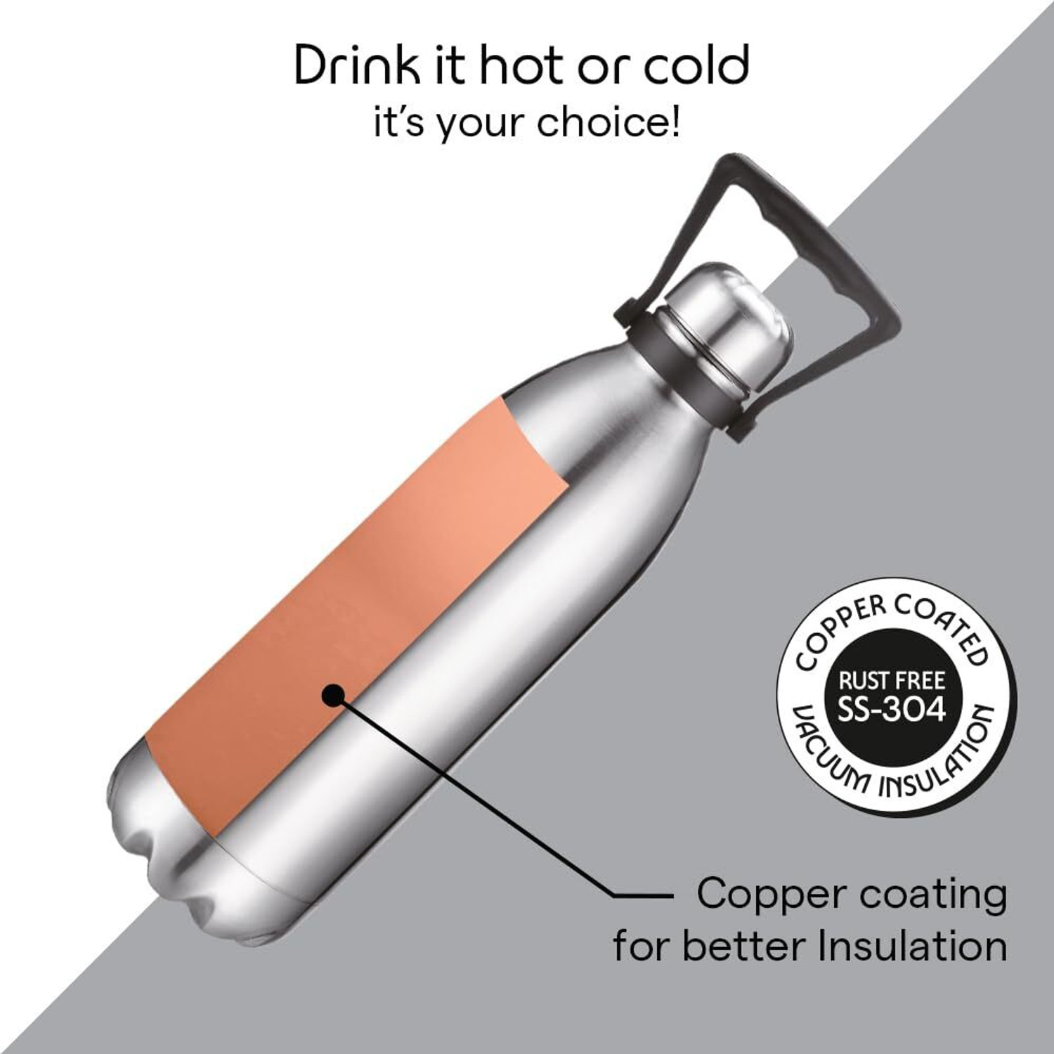 Image of BOROSIL Bolt 2 L Steel Bottle 24 Hours Hot & Cold Double Wall Vaccum Insulated Flask 2000 ml Stainless Steel Bottle