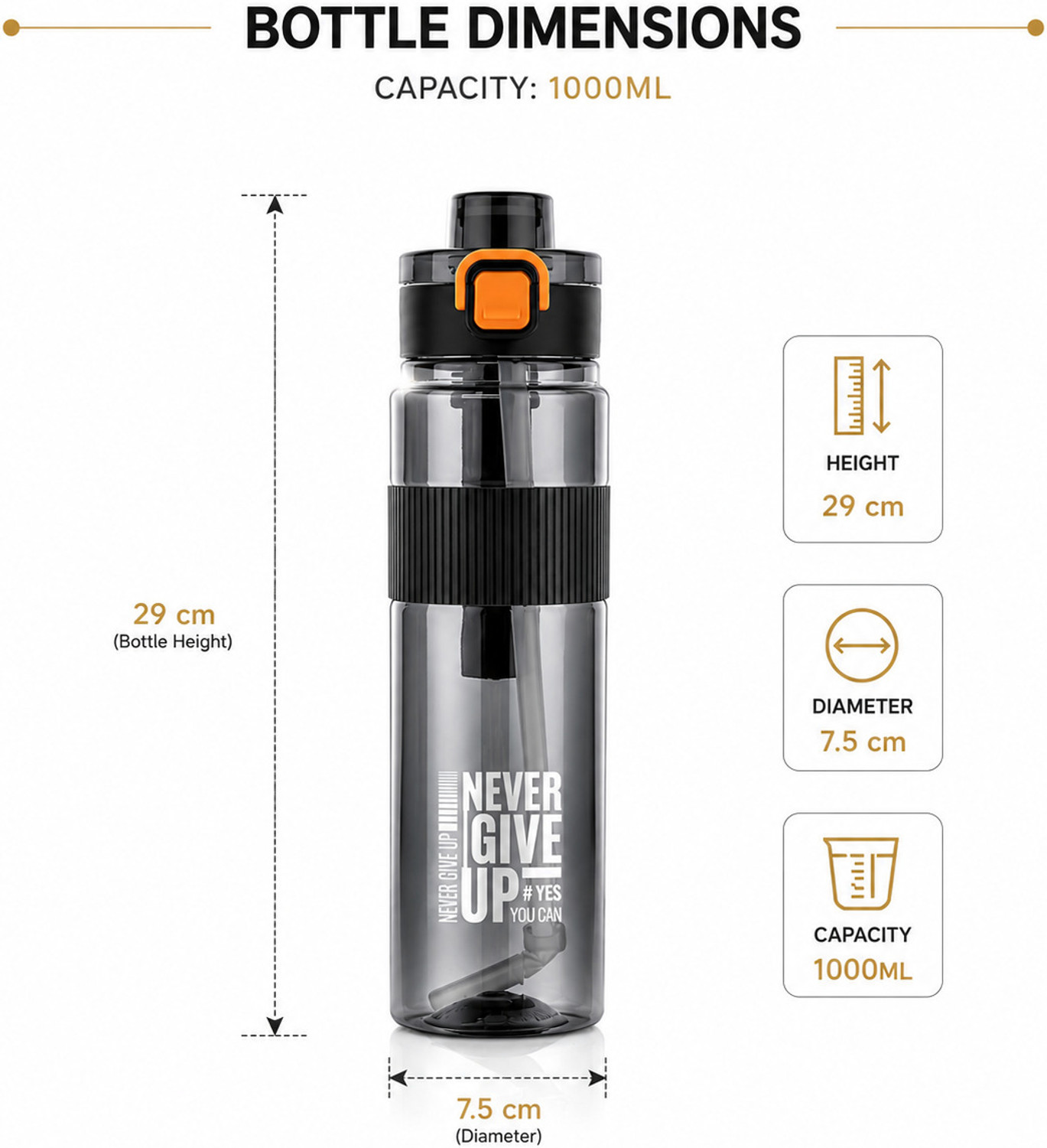 Image of DhaBrij 1 Pcs Motivational Black Bottle - 2Ltr 1000 ml Plastic Bottle