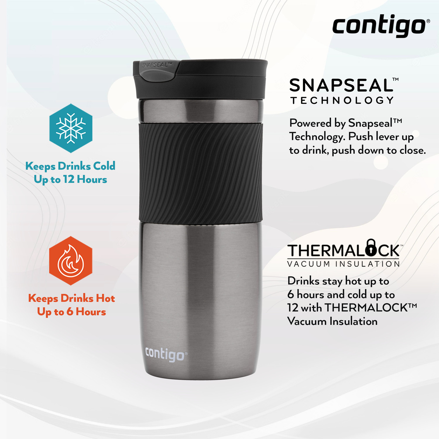 Image of Contigo Byron Travel Mug Thermosteel Bottle for Office Use, Travelling and Gifting 470 ml Steel Flask