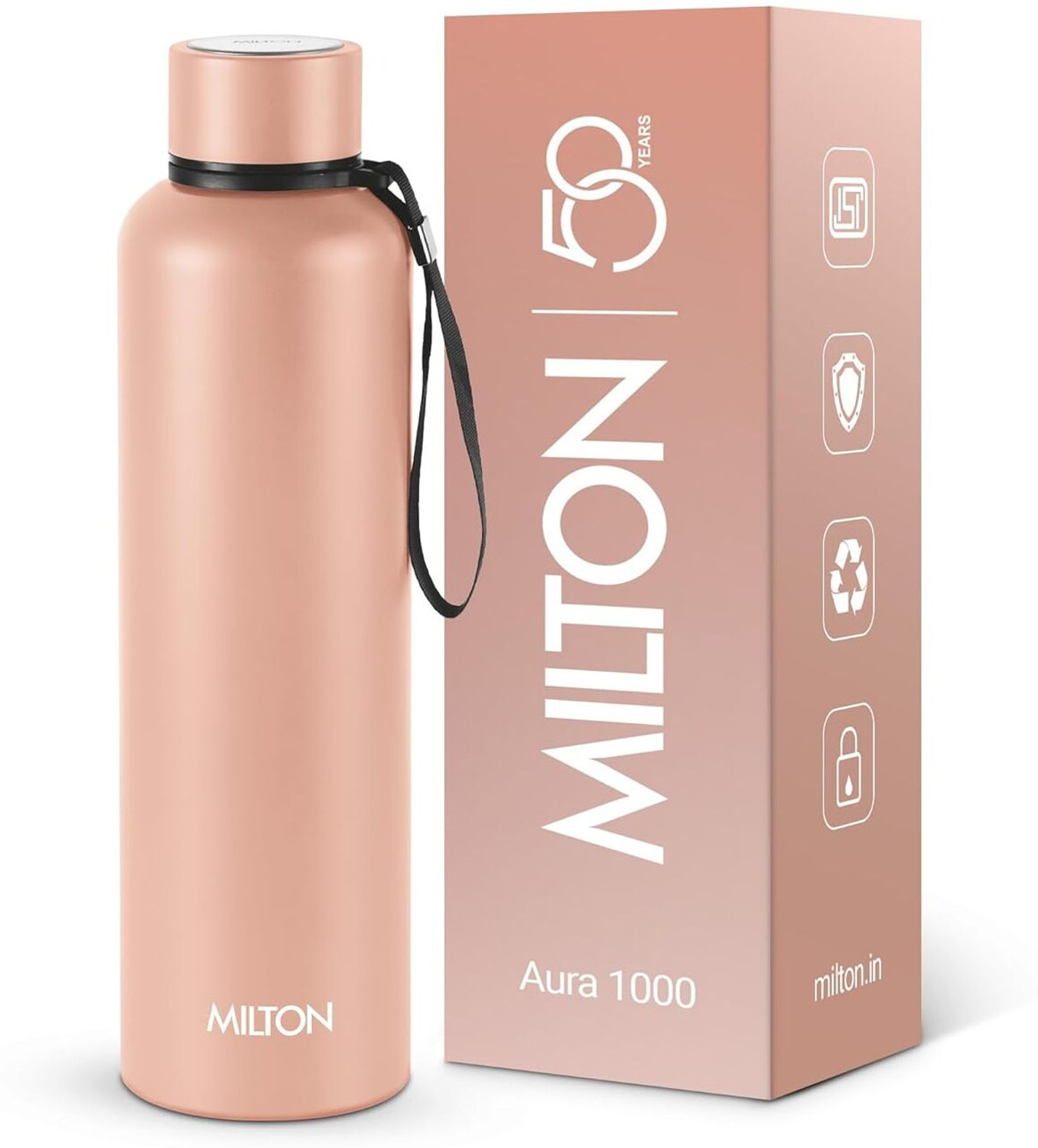 Image of MILTON Aura 1000 Thermosteel Water Bottle, 24 Hr Hot and Cold I 1000 ml Stainless Steel Flask