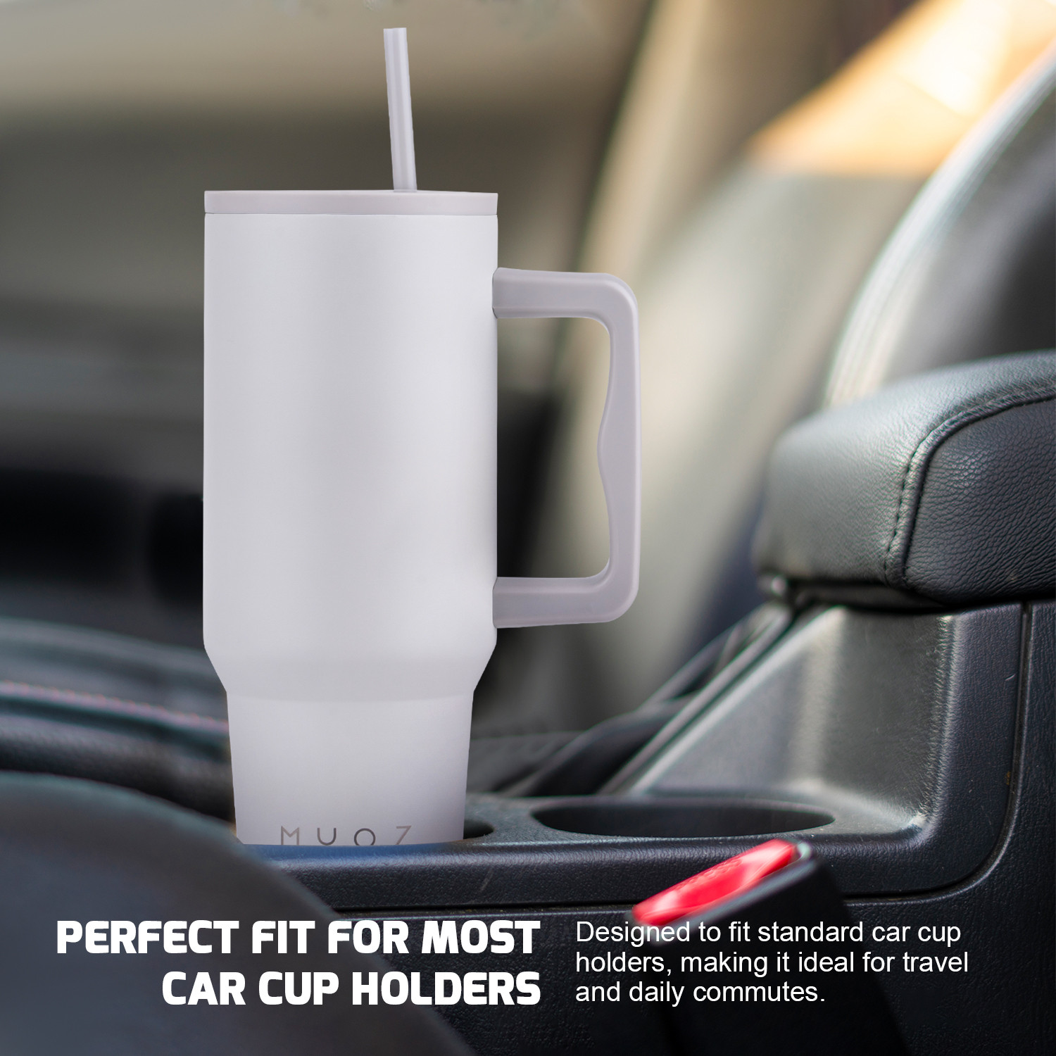 Image of MYOZ Stainless Steel Vacuum Double Insulated Tumbler with Lid, Handle & Straw (Ash) Stainless Steel Tumbler