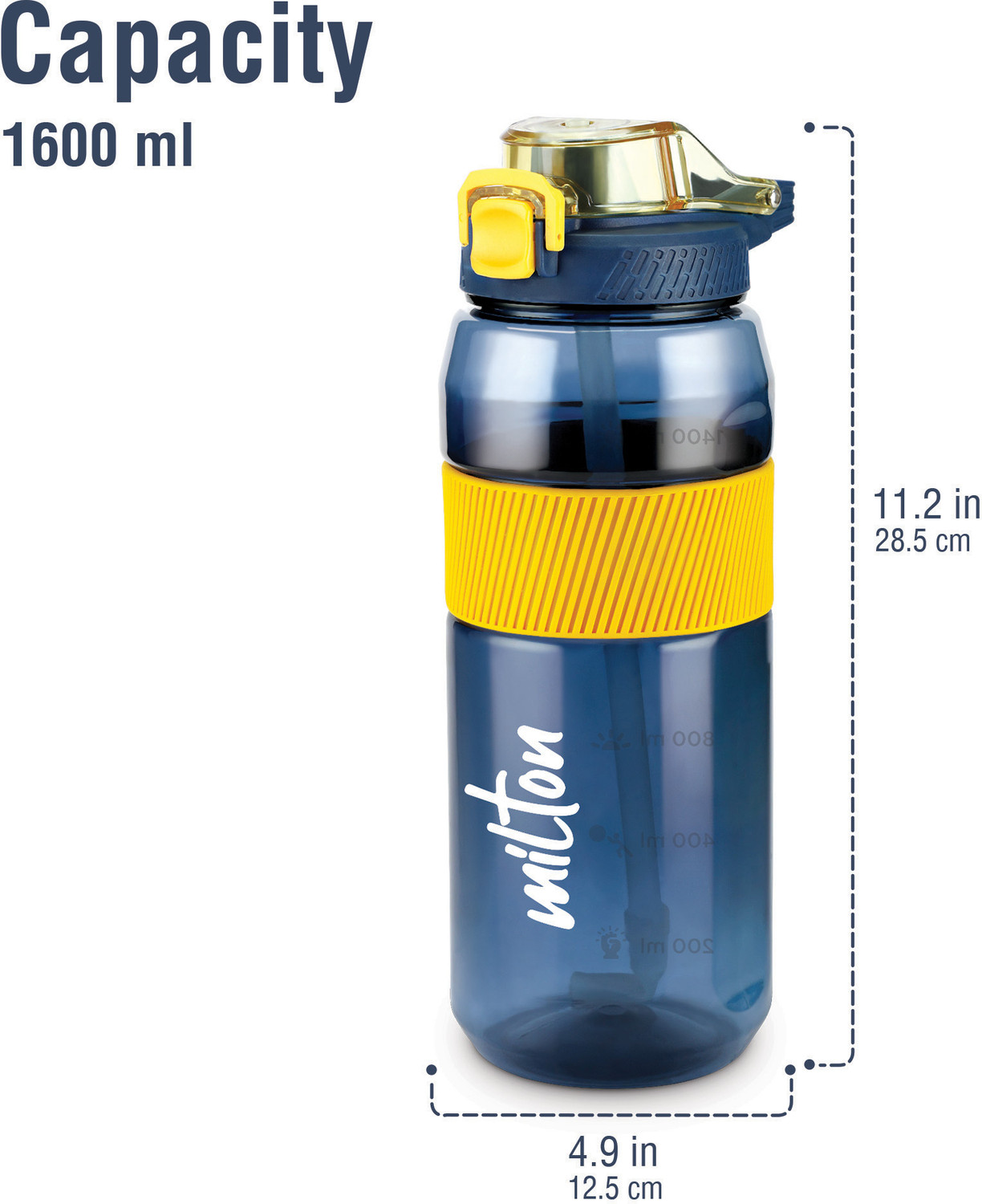 Image of MILTON Sports Sipper Large Water Bottle 1600 ml, One-Click Open Removable Straw Blue 1600 ml Plastic Bottle