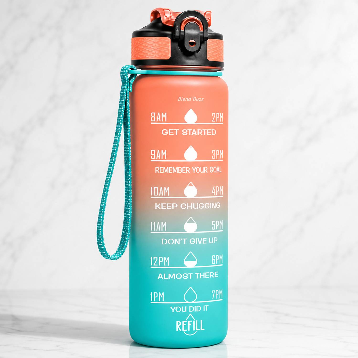 Blend Buzz 1 Litre BPA Free Water Bottle | Leakproof Lid | Time Tracker | Gym Friendly 1000 ml Tritan Sipper