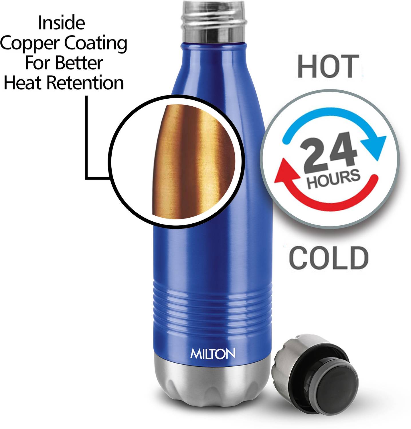 MILTON Thermosteel Duo DLX 750 Borraccia Termica | Acciaio Inox 18/8 700ml | Mantiene Caldo E Freddo 24 Ore | Senza BPA Argento