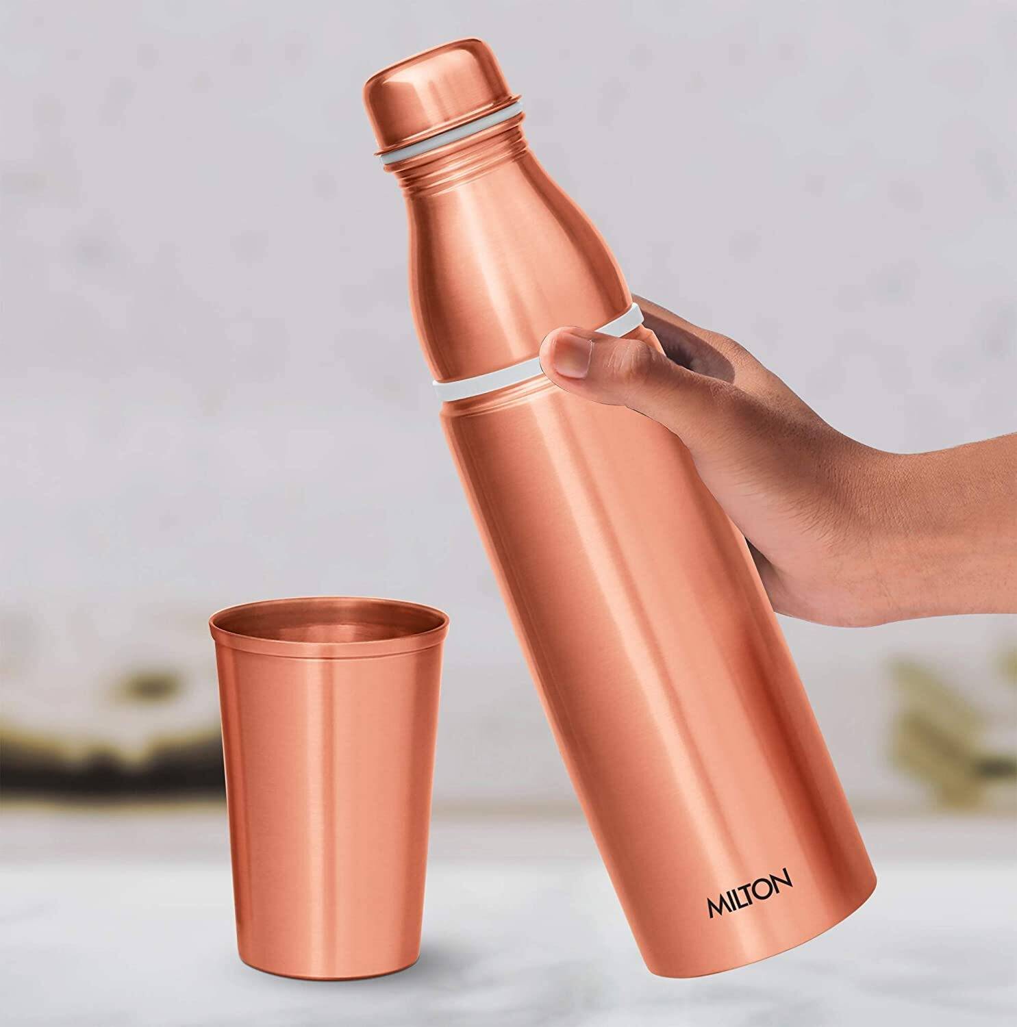 MILTON Copper Combo 1000 Water Bottle with in Built Glass Cap 880