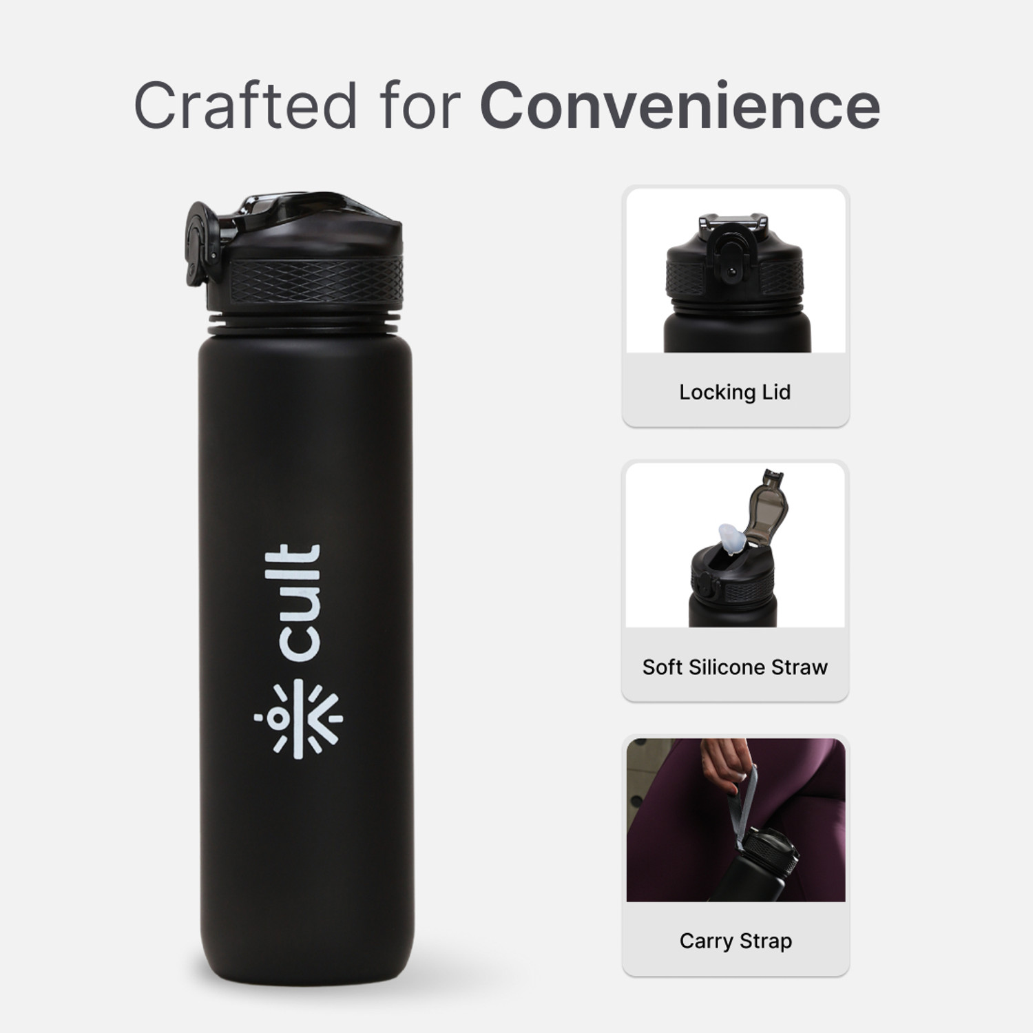 Image of Cult Motivational Bottle Unisex Time Mark Sipper with Straw 1000 ml Plastic Shaker