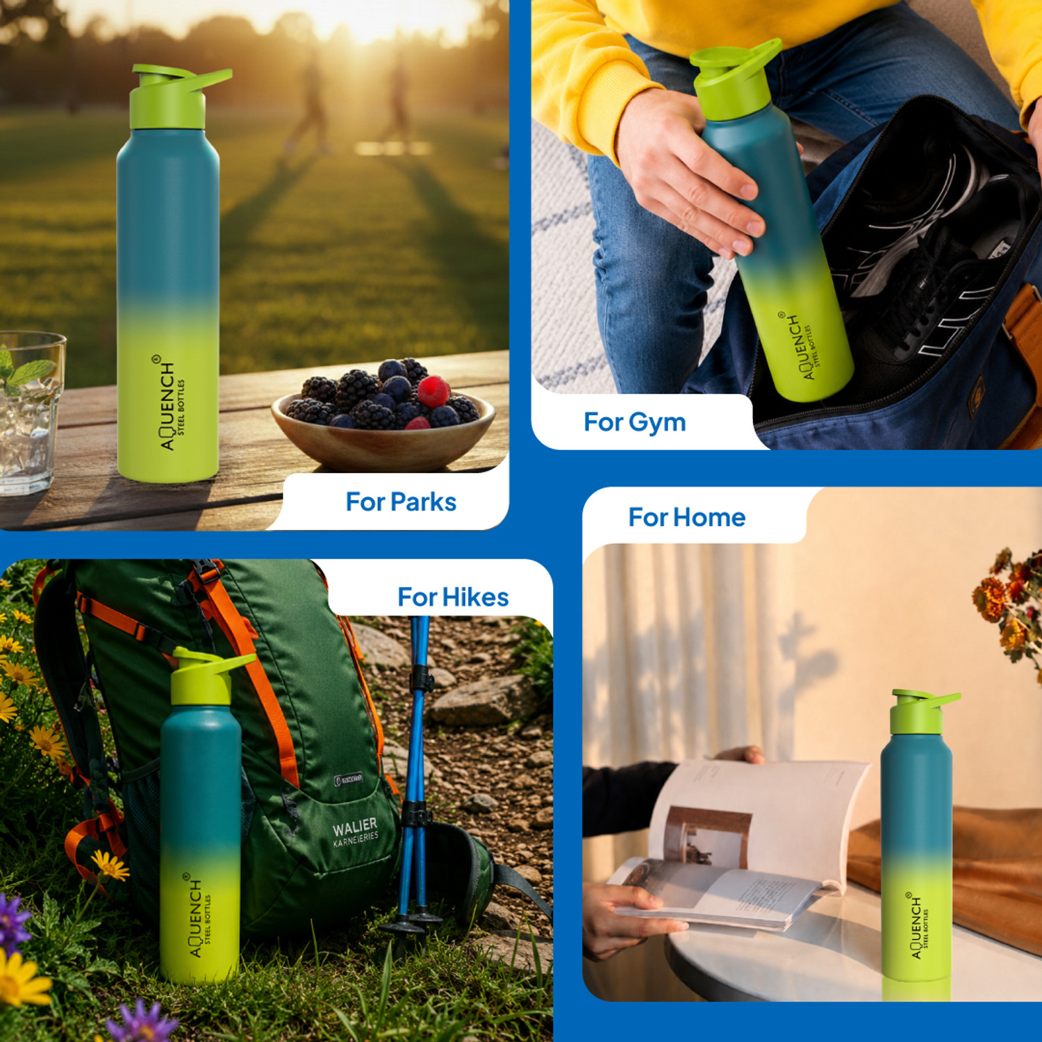 Image of AQUENCH LEAN Dual Color Sea Green Turquoise 1000 ml Steel Bottle
