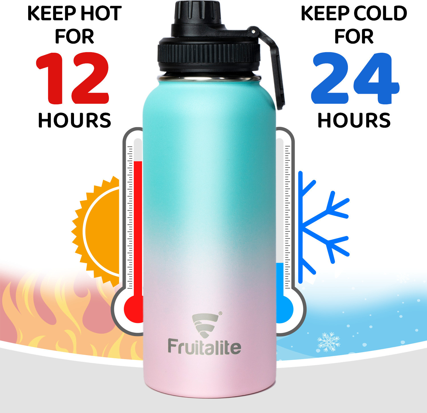 Image of Fruitalite Insulated Thermos Water Bottle- 1000ml, Stainless Steel Double-Wall Vacuum Flask 1000 ml Steel Bottle