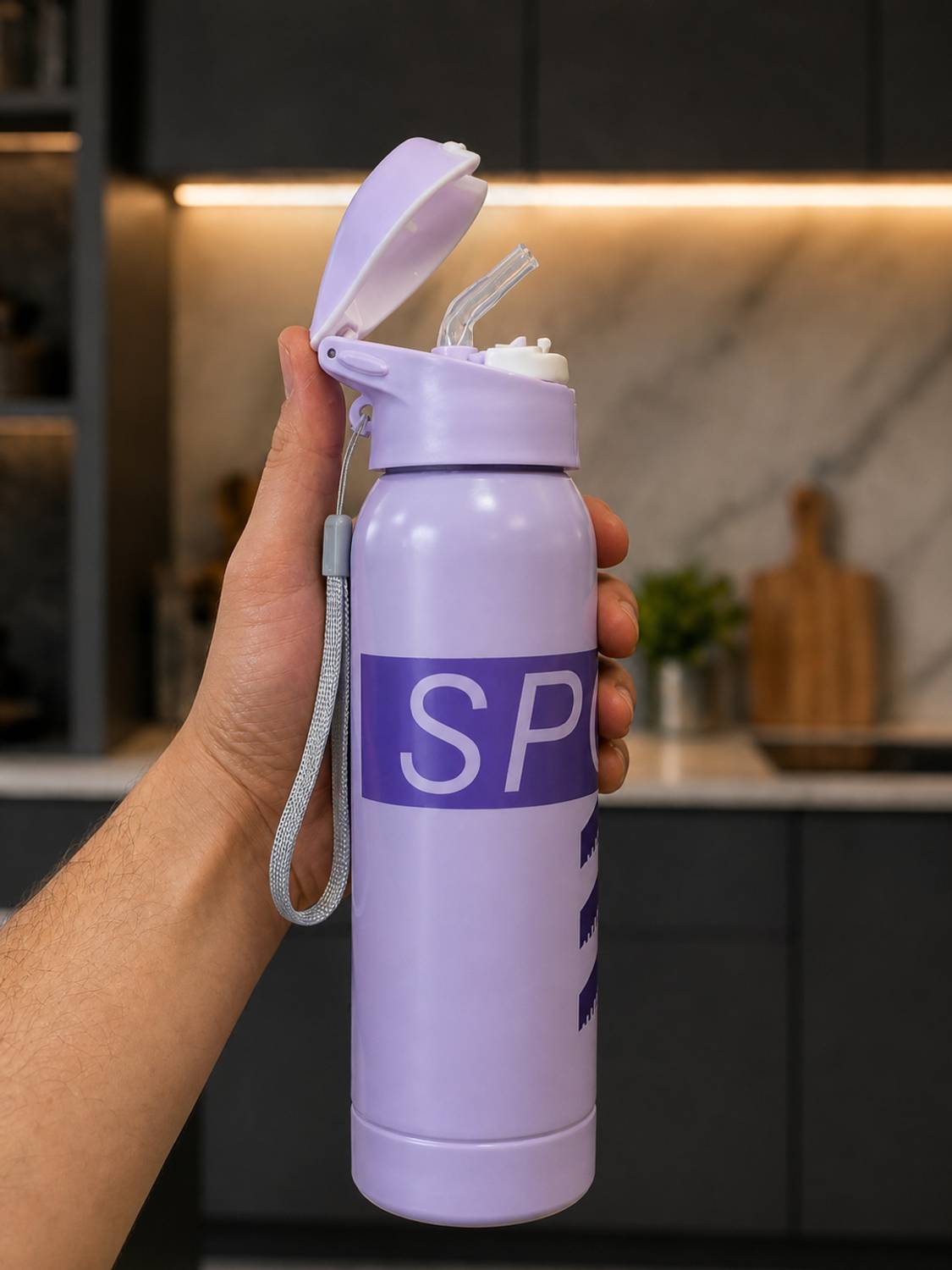 beyondfantasy SPORTS Stainless Steel 500 ml Water Bottle with Straw & Strap, 500 ml Steel, Stainless Steel Sipper