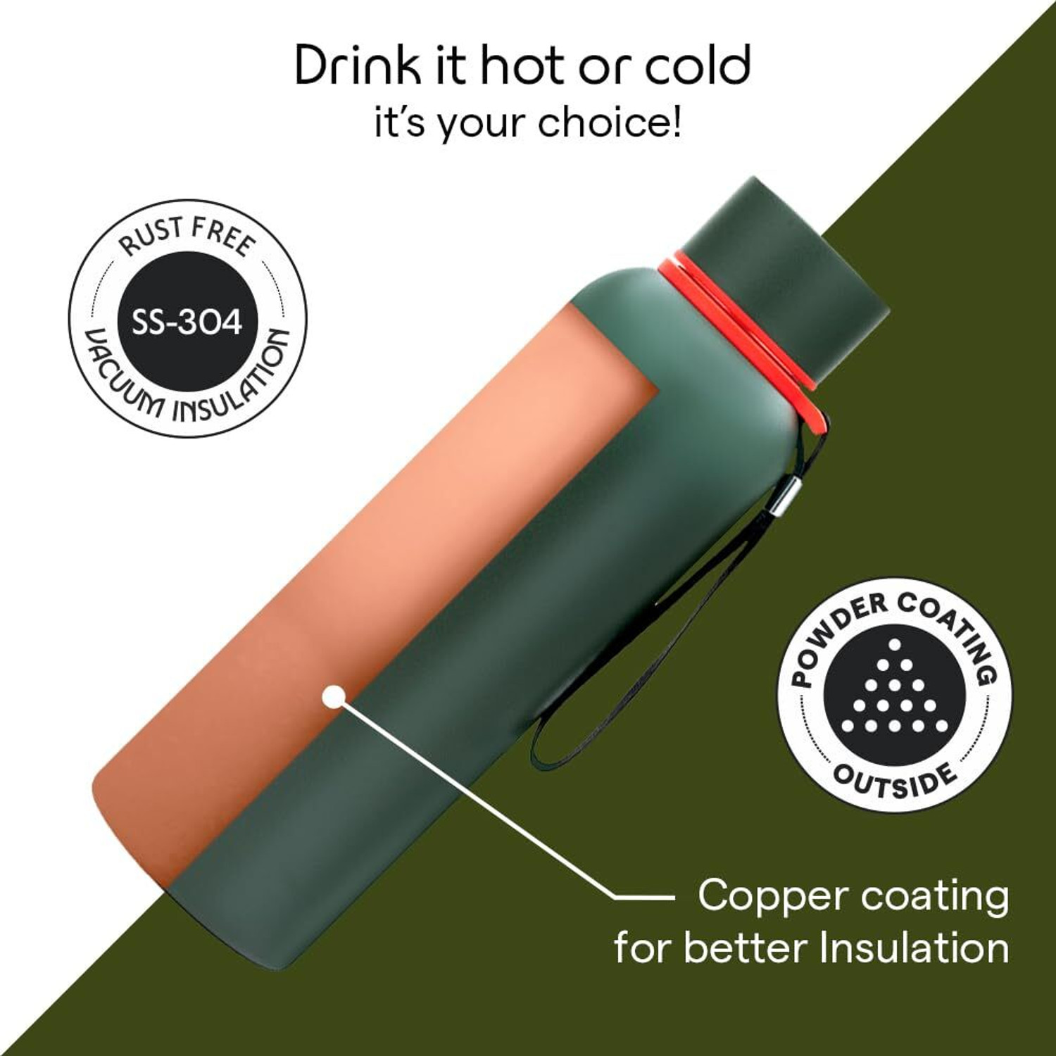 Image of BOROSIL 500ml Trek 20 Hrs Hot & 24 Hrs Cold Vaccum Insulated Flask Steel Bottle 500 ml Stainless Steel Flask