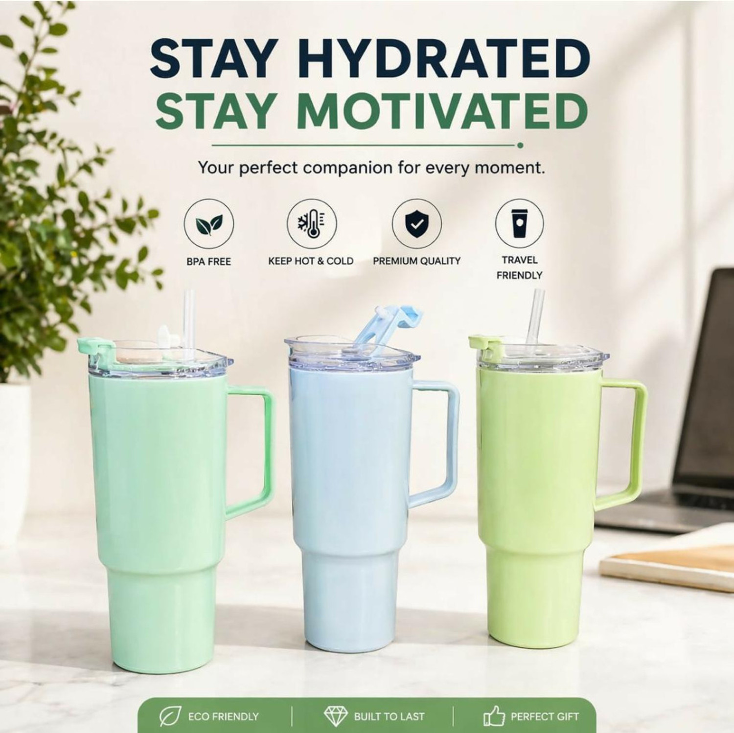Image of My Beauty Tumbler 1800ml - Insulated Travel Mug With Handle & Straw (multicolour) 1800 ml Plastic Sipper