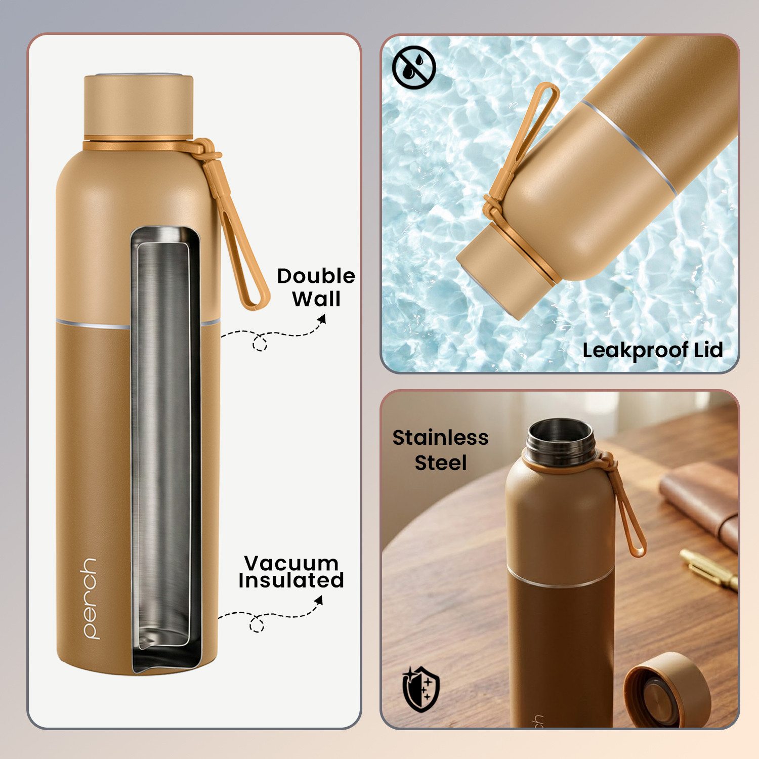 Image of PERCH Zenith Hot and Cold Thermosteel ISI Certified Vacuum Insulated Water Bottle 1000 ml Steel Flask