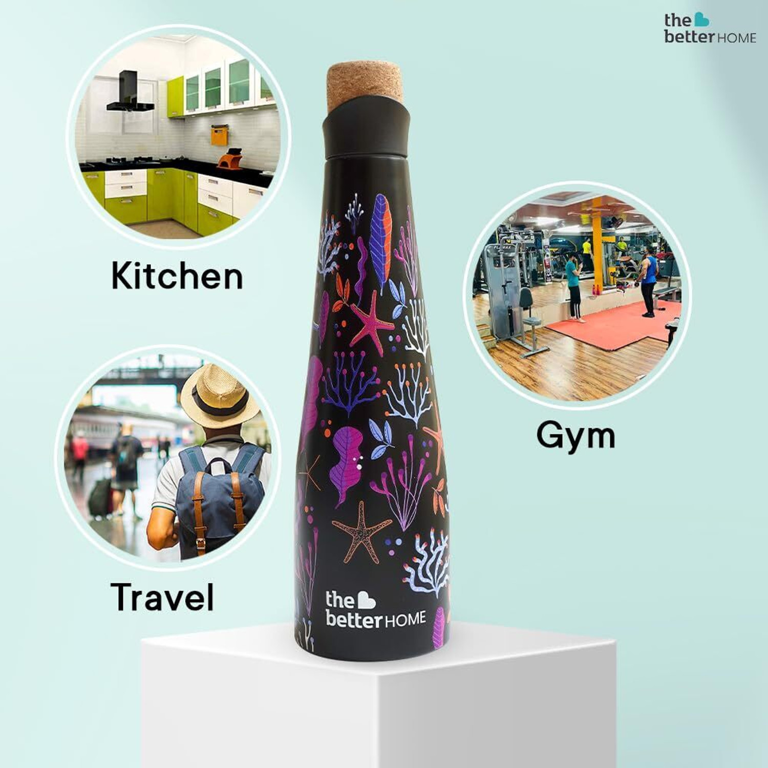Image of The Better Home Insulated Water Bottle for Kids Office:18Hr Hot,Cork Cap,Double Wall Insulation 500 ml Steel Bottle