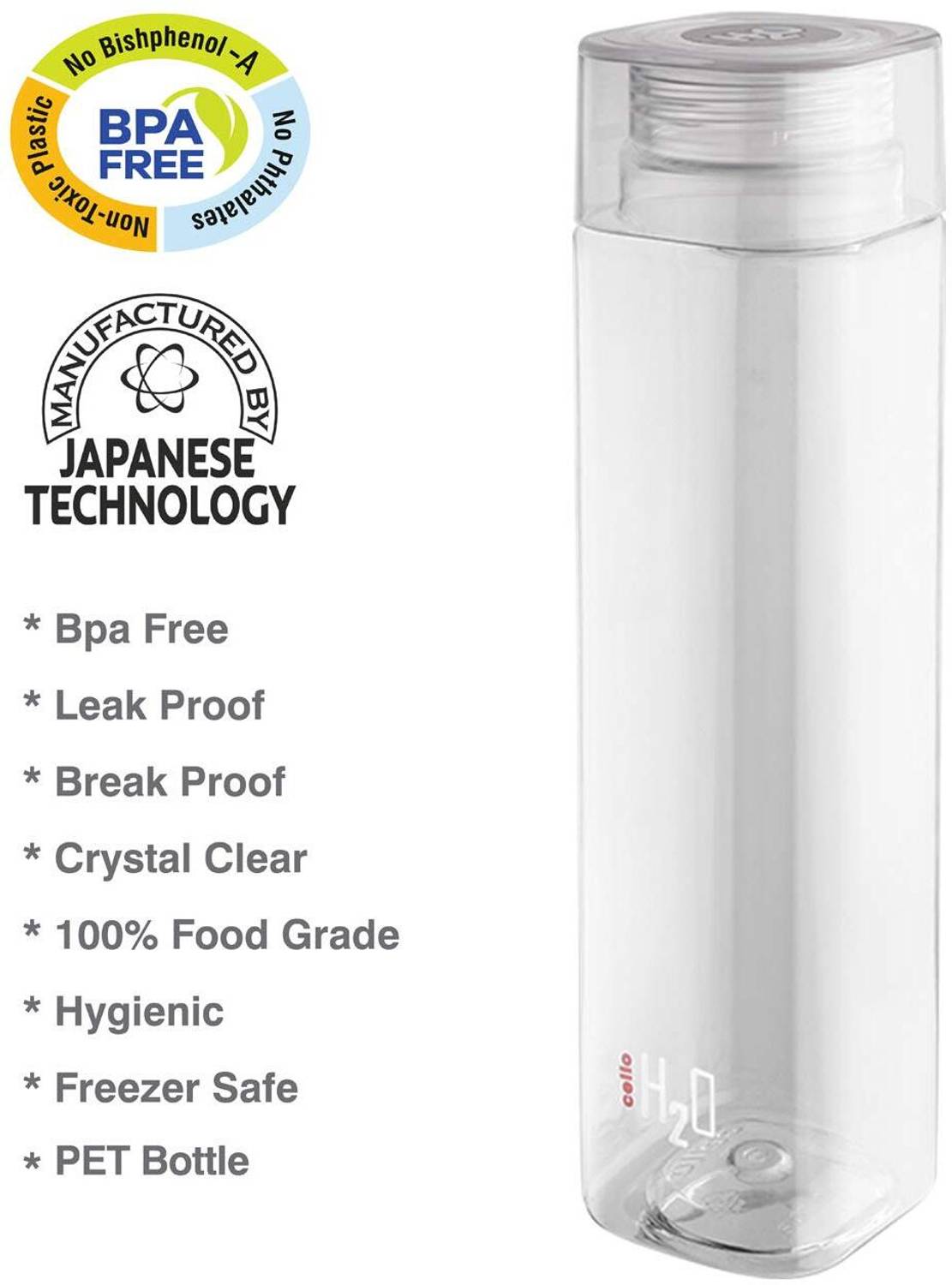 cello H2O Squaremate Plastic Water Bottle 500ML Clear, Set of 2 500 ml Plastic Bottle