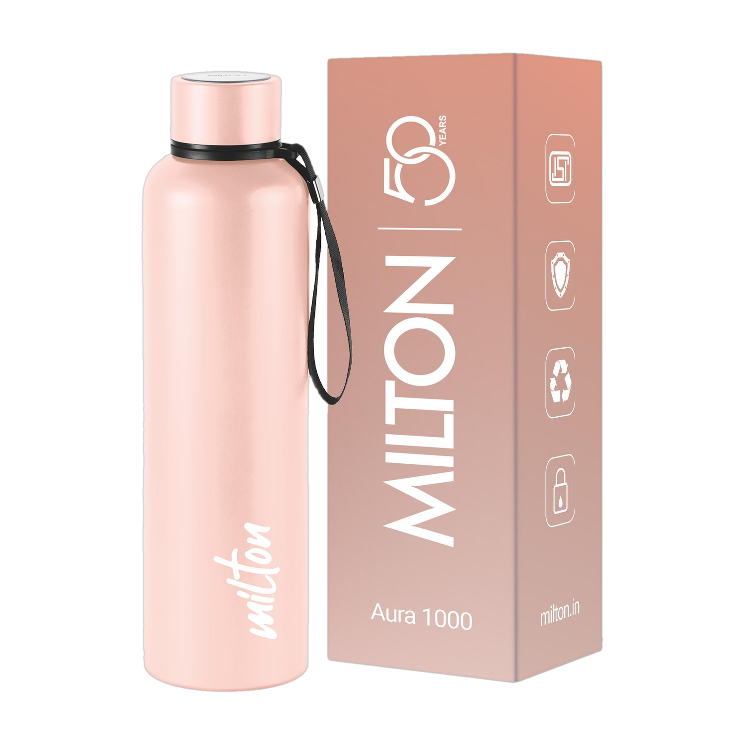 MILTON Aura 1000 Thermosteel Water Bottle, ISI Certified, 24 Hr Hot and Cold 1050 ml Stainless Steel Flask