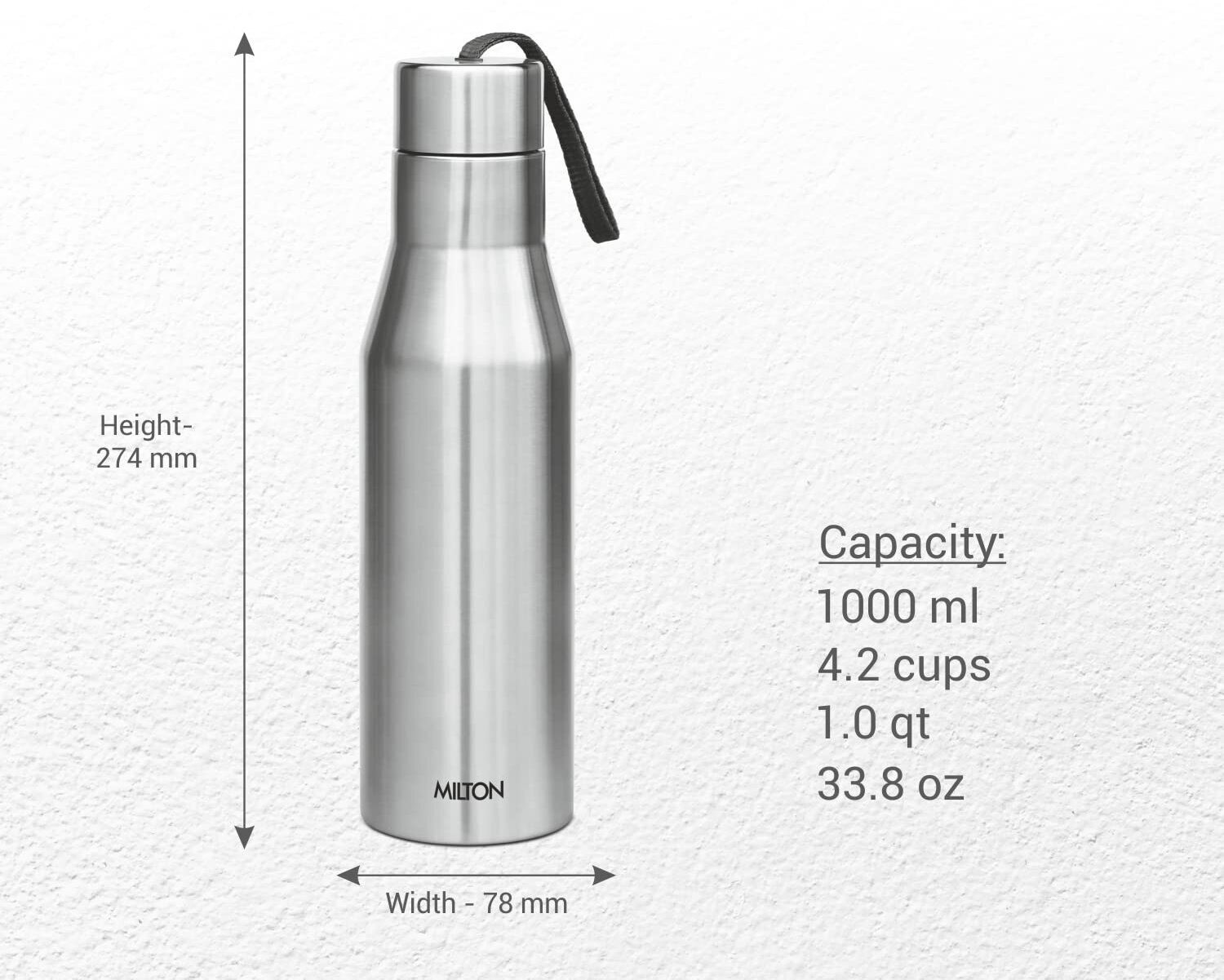 Image of MILTON Super 1000 Stainless Steel Water Bottle 1000 ml Steel Bottle