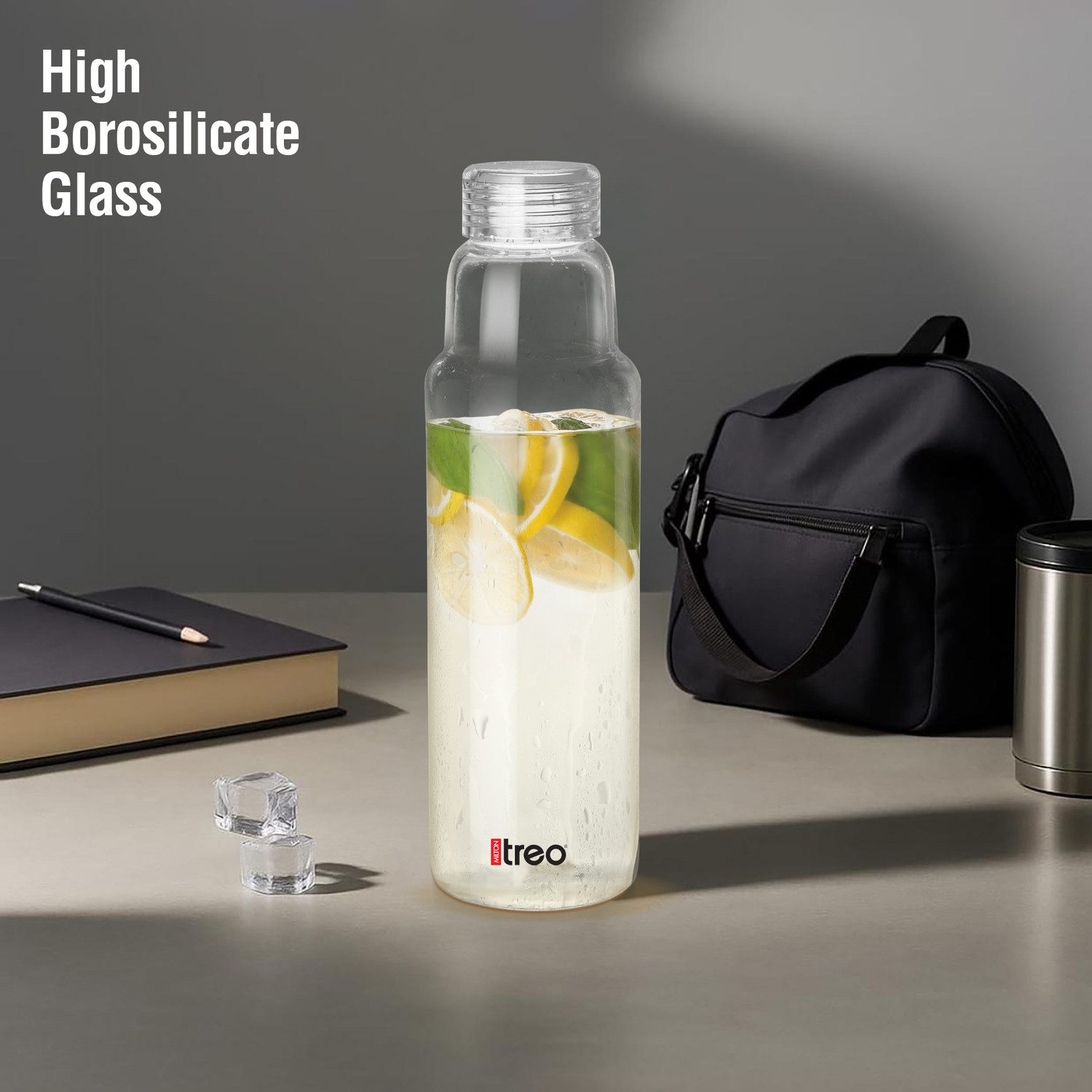 Image of TREO Borosilicate Clarisma 1000ml Glass Fridge Water Bottle, for Hot & Cold Beverages 1000 ml Borosilicate Glass Bottle