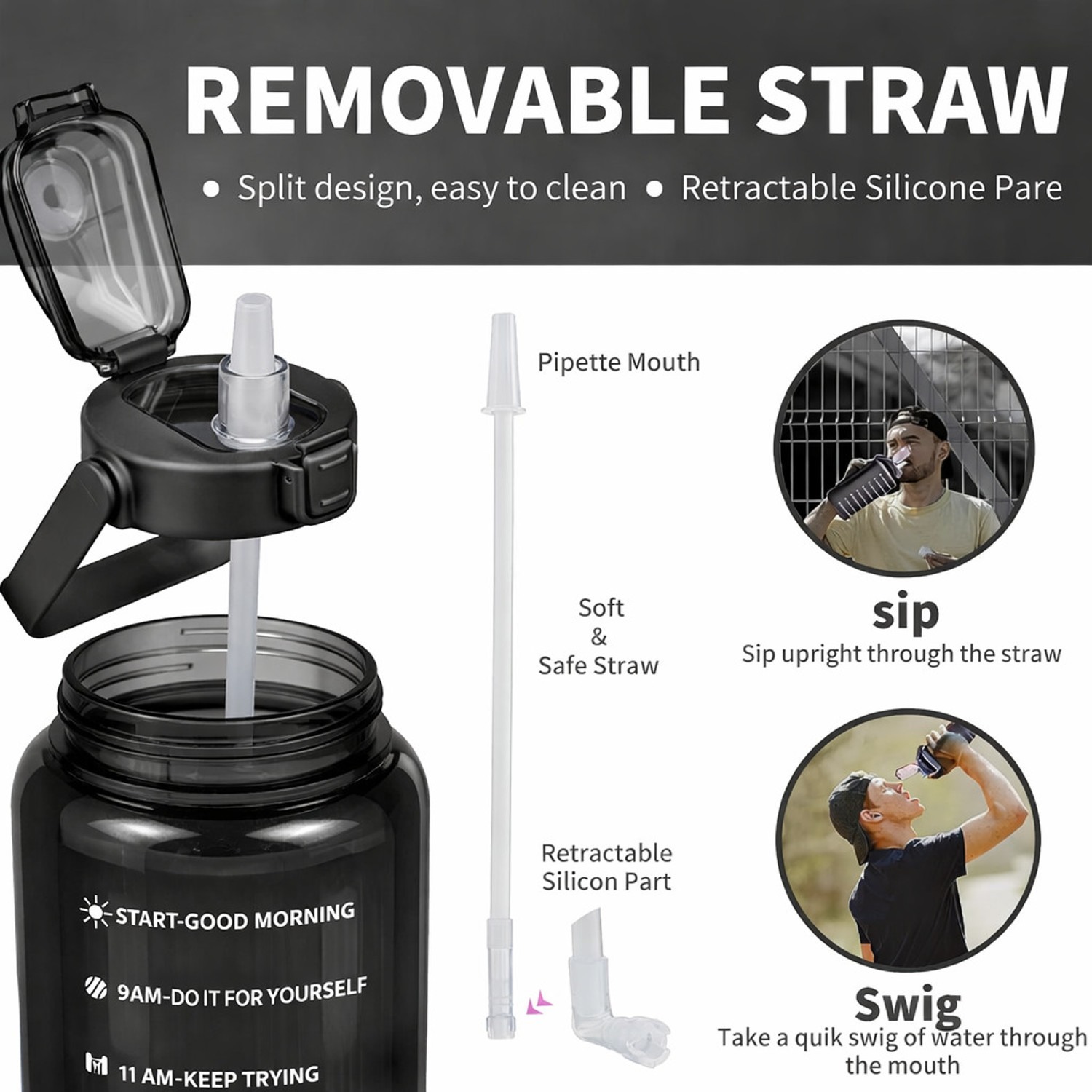Image of Flipkart SmartBuy Motivational Gym Water Bottle with Straw & Time Marker, Leakproof BPA Free 2000 ml Plastic Bottle