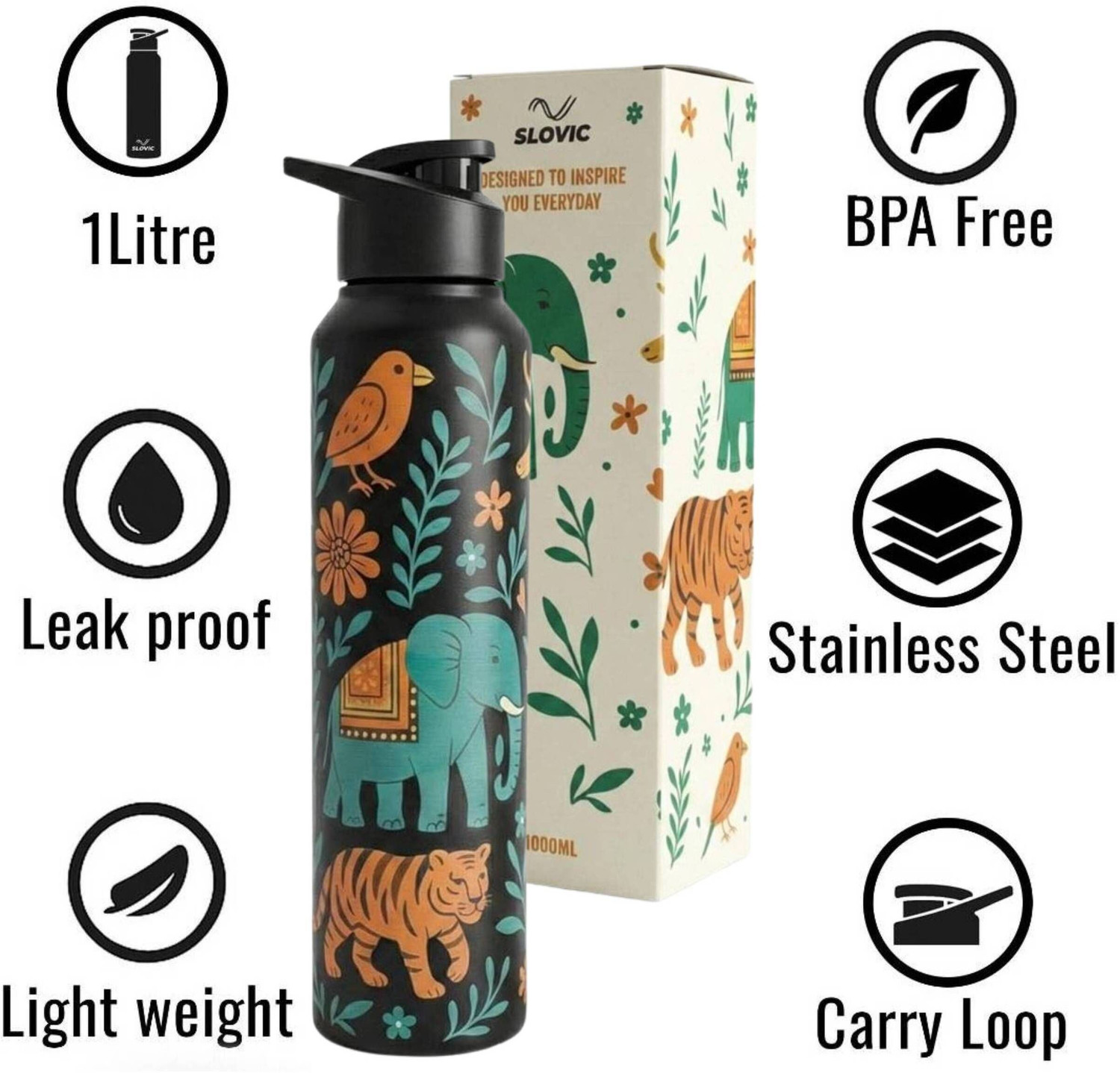 Image of SLOVIC Water Bottle | BPA Free & leak-Proof Steel Water Bottle 1000 ml Stainless Steel Bottle