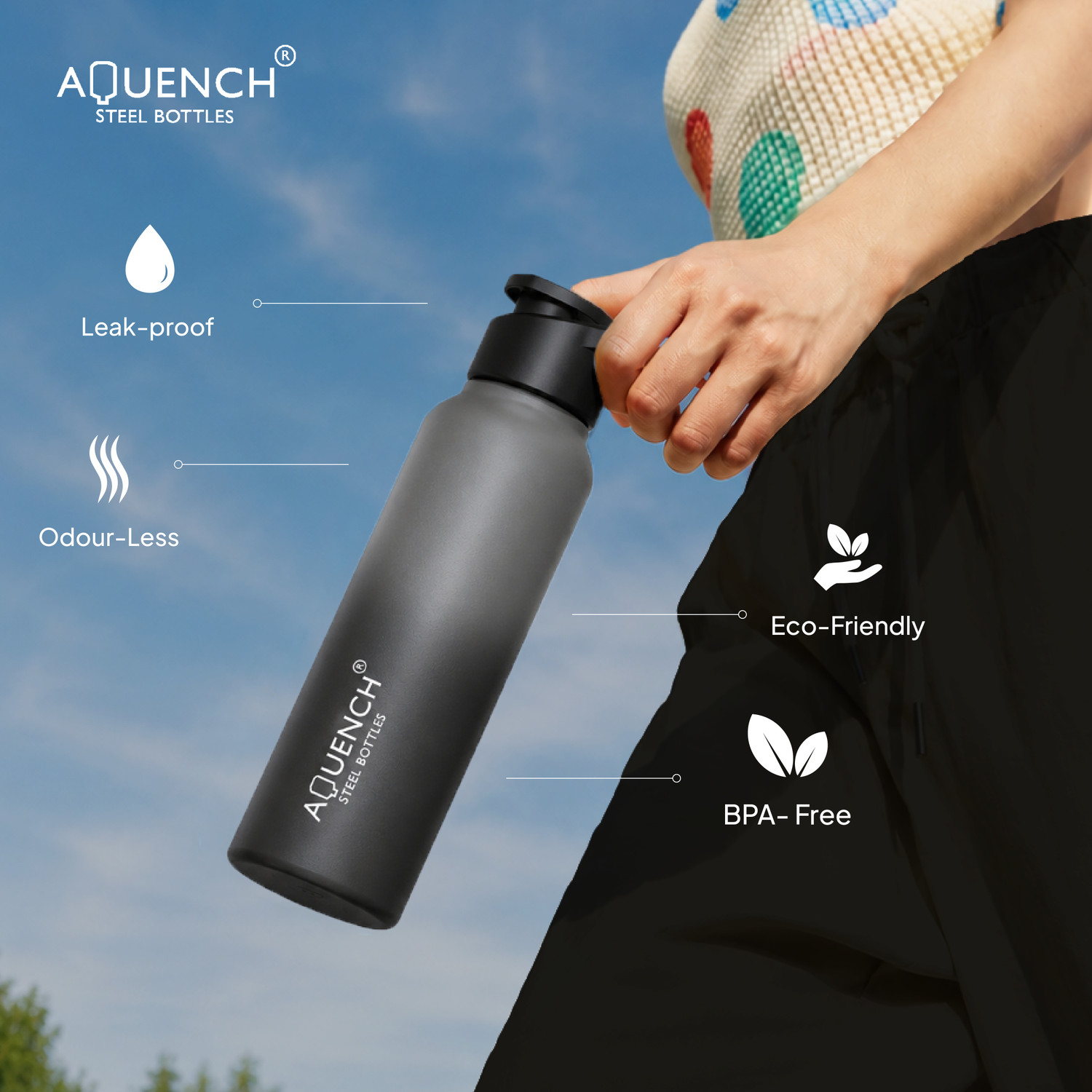 Image of AQUENCH Lean 1 Litre Dual Color Stainless Steel Water Bottle for Travel|Sports|Gym|Yoga 1000 ml Steel Bottle