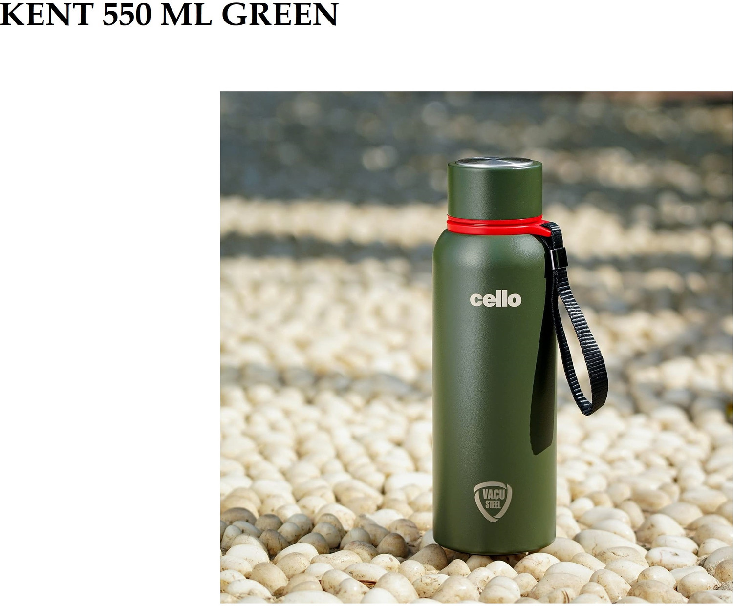 Image of cello Duro Tuff Kent Double Walled Steel Water Bottle with Durable DTP Coating,GREEN 550 ml Steel Bottle