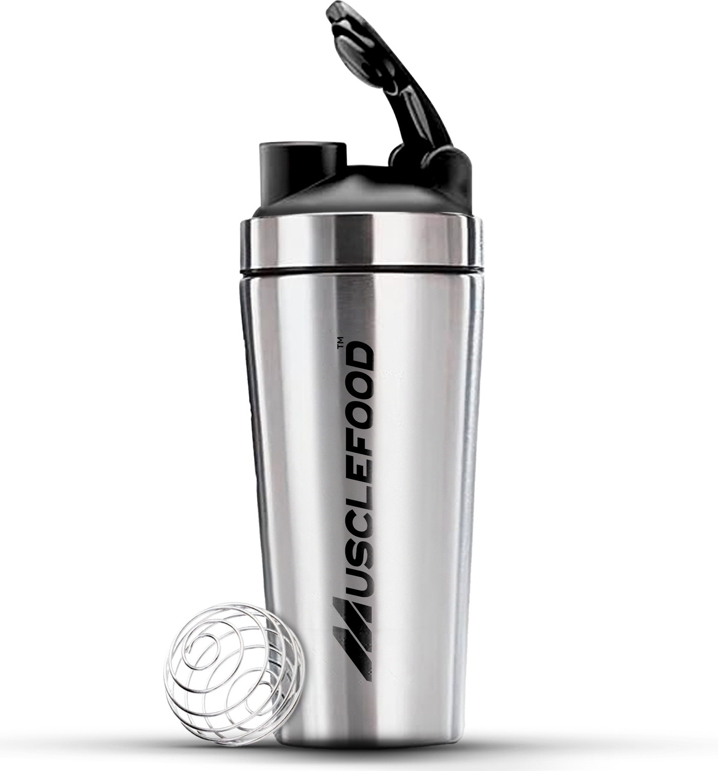 Image of MUSCLEFOOD Steel Protein Shaker Bottle with Mixing Spring 750 ml Stainless Steel Shaker