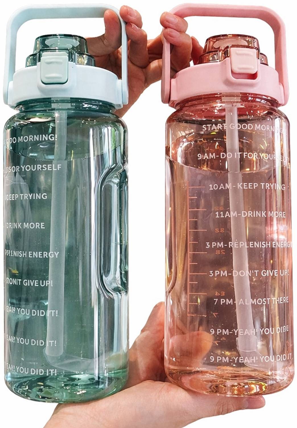 AUGUSTYUE 2L Transparent Motivational Water Bottle | Leak-Proof, BPA-Free, Straw & Handle 2000 ml Plastic Bottle