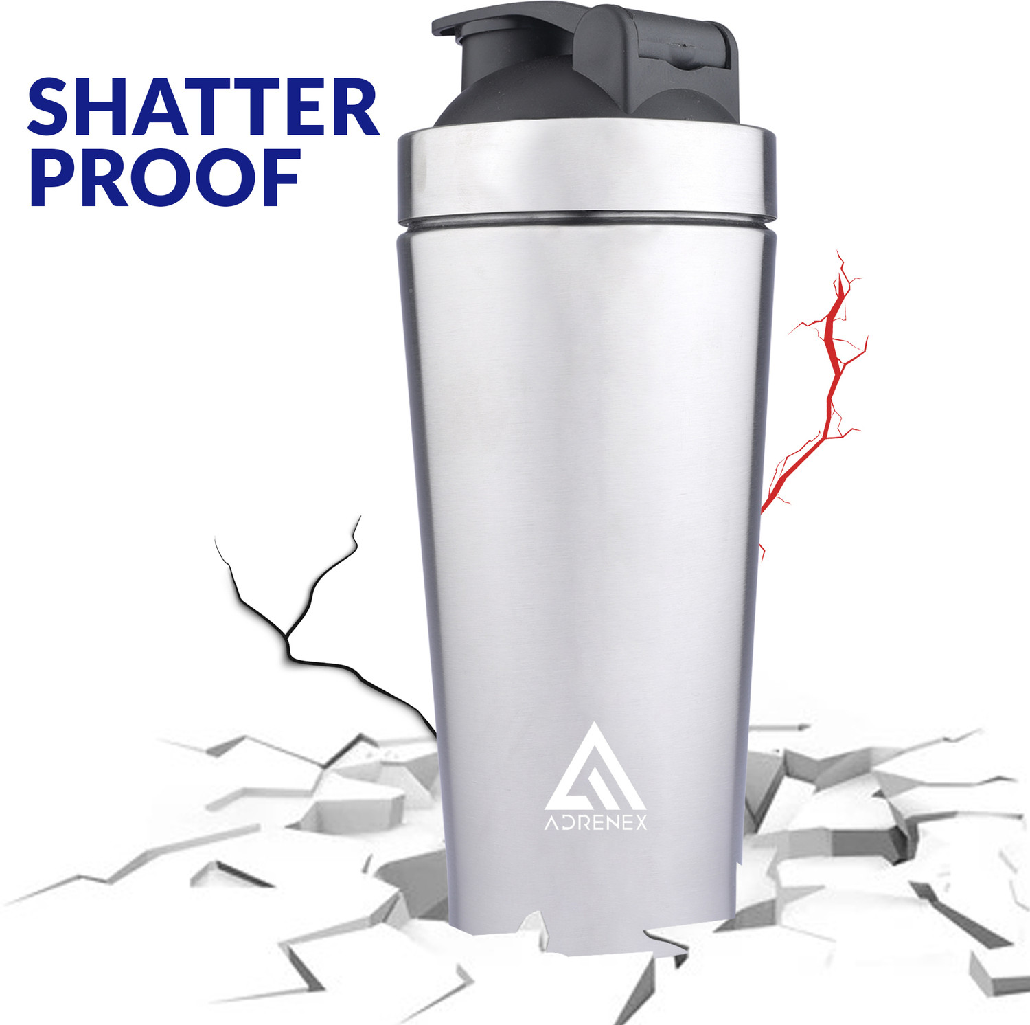 Image of Adrenex Stainless Steel Gym Shaker Bottle for Protein Shake, 700 ml, 100% Leakproof 700 ml Stainless Steel Shaker