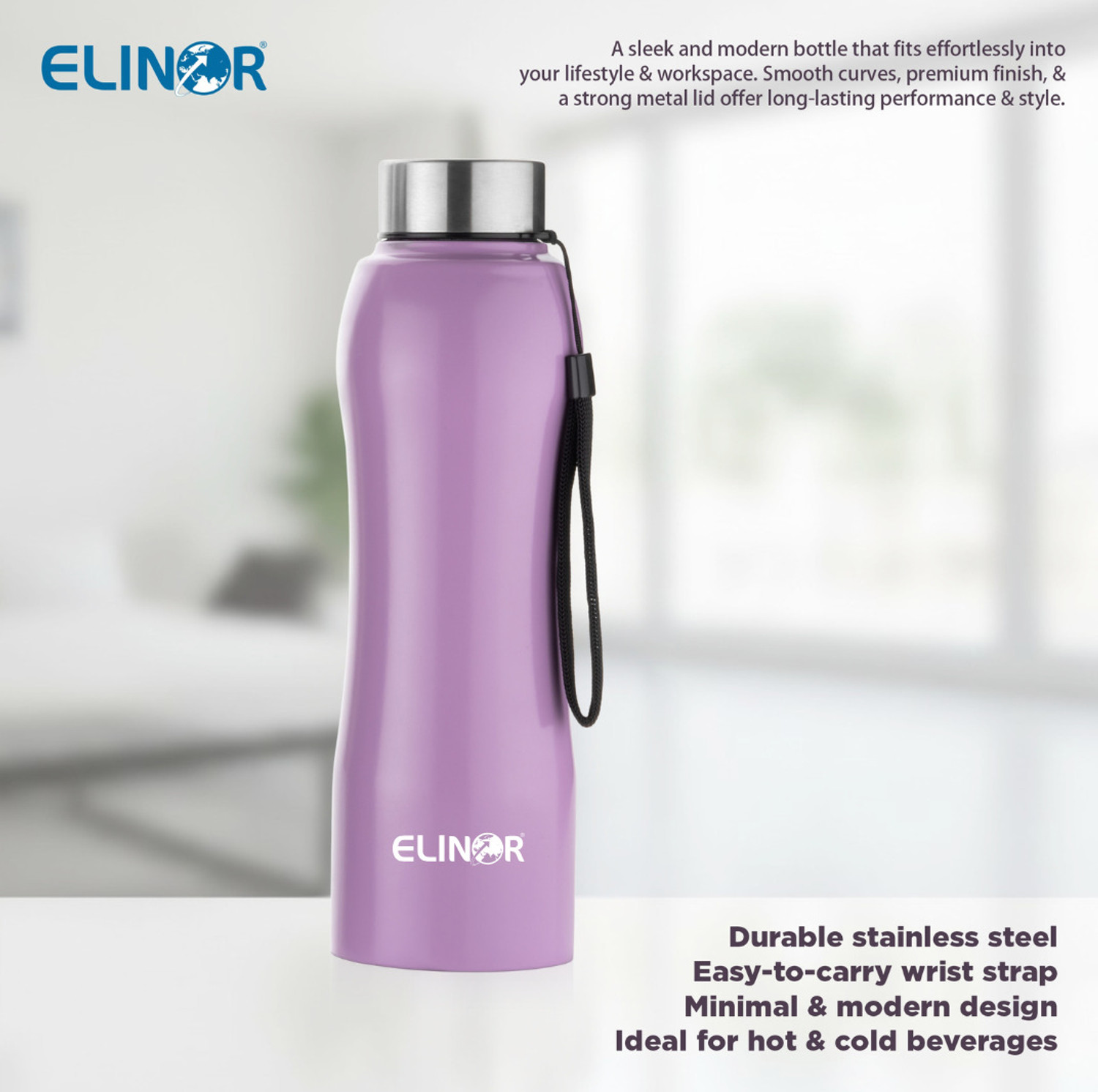 Image of ELINOR AMAZING SINGLE WALL STAINLESS STEEL BOTTLE IN PURPLE COLOR FOR KIDS AND ADULTS 1000 ml Steel Bottle