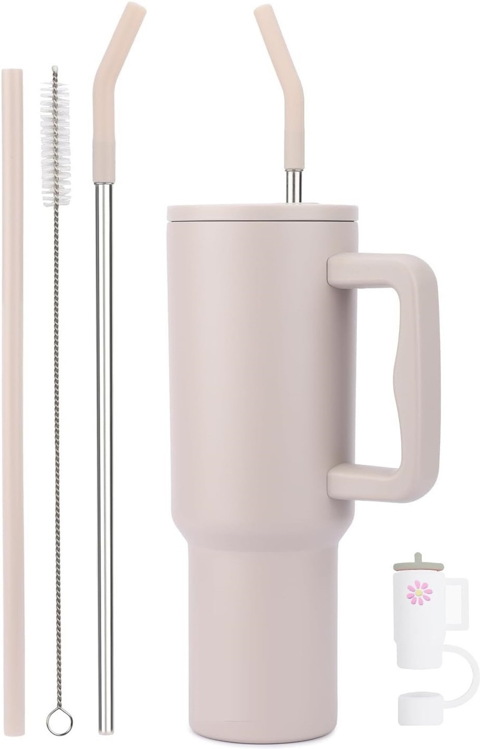 Image of INDIWARRIOR Vacuum Insulated Tumbler Bottle With Straw Lid Handle Hot Cold Travel Cup 1200 ml Stainless Steel Sipper