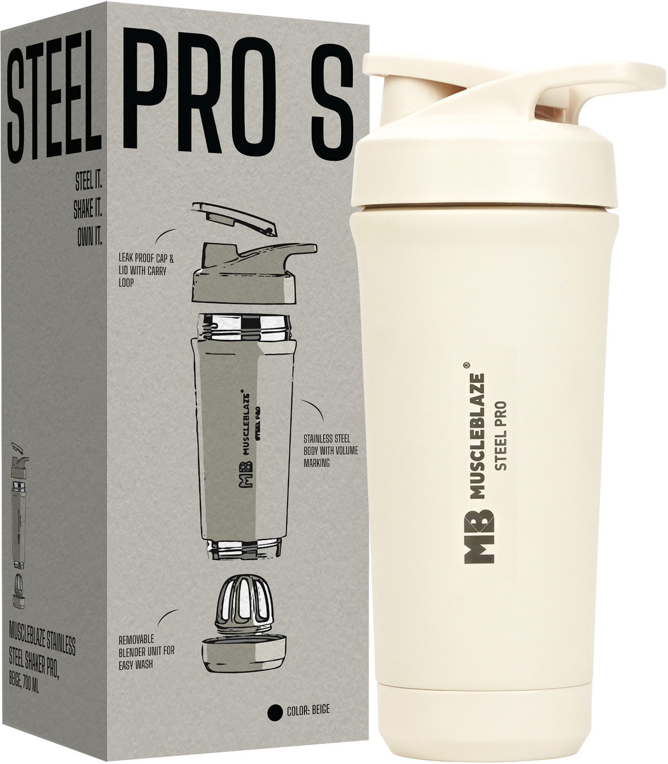 Image of MUSCLEBLAZE Stainless Steel Gym Shaker Pro 700 ml Stainless Steel Shaker