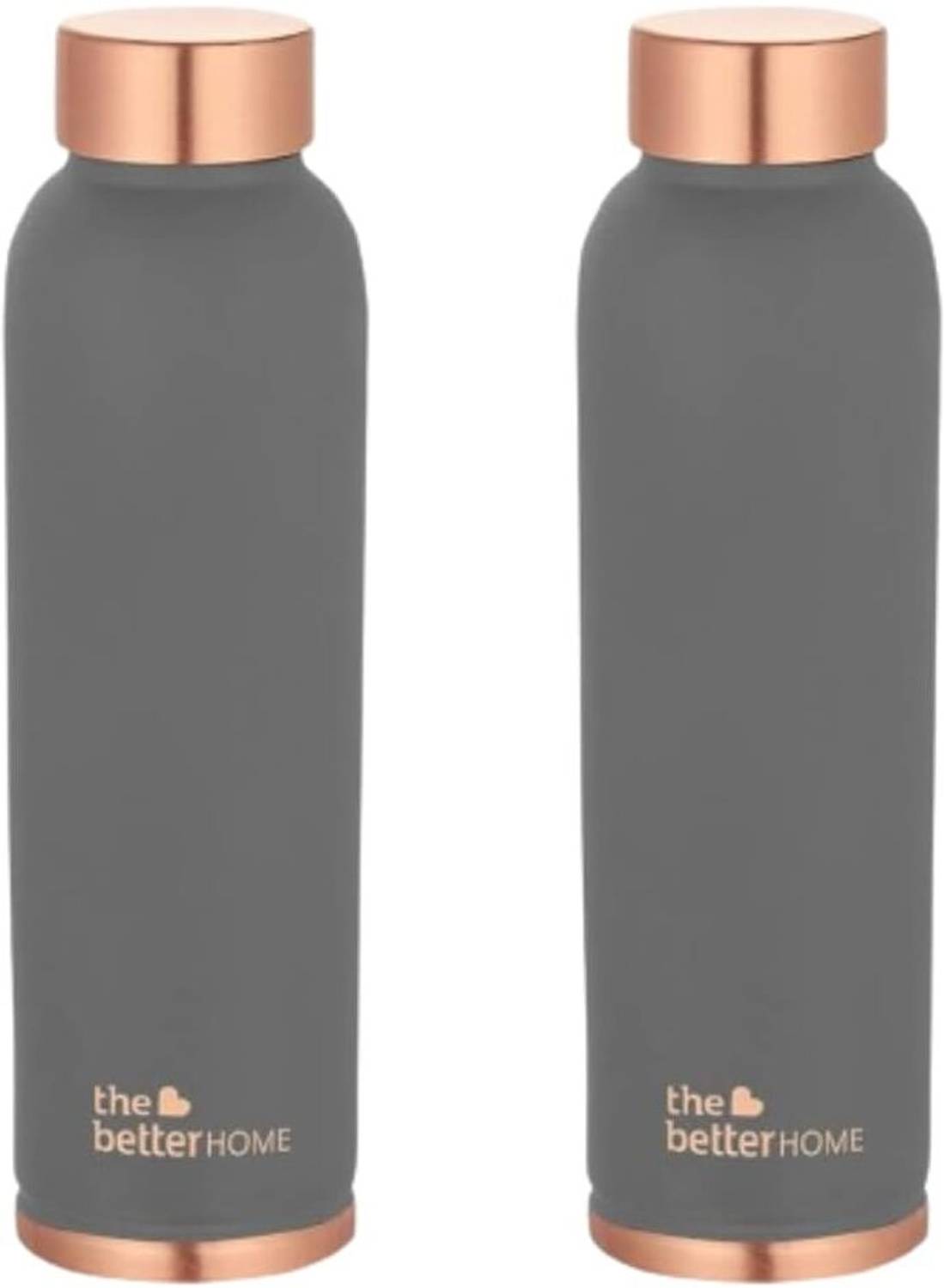 The Better Home Grey Copper Water Bottle 1L (Pack of 2) | Pure Copper Insulation, Wide Mouth | 950 ml Copper Bottle