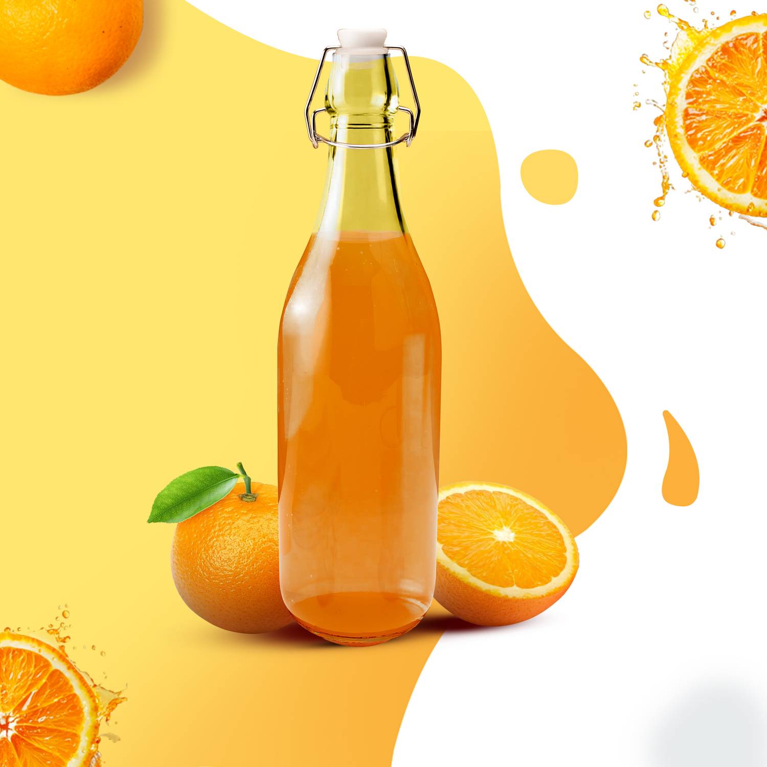 AGARO Elegant Flip Top Glass Bottle 1L Transparent, Freezer Safe & Leakproof Flip Cap 1000 ml Glass Bottle