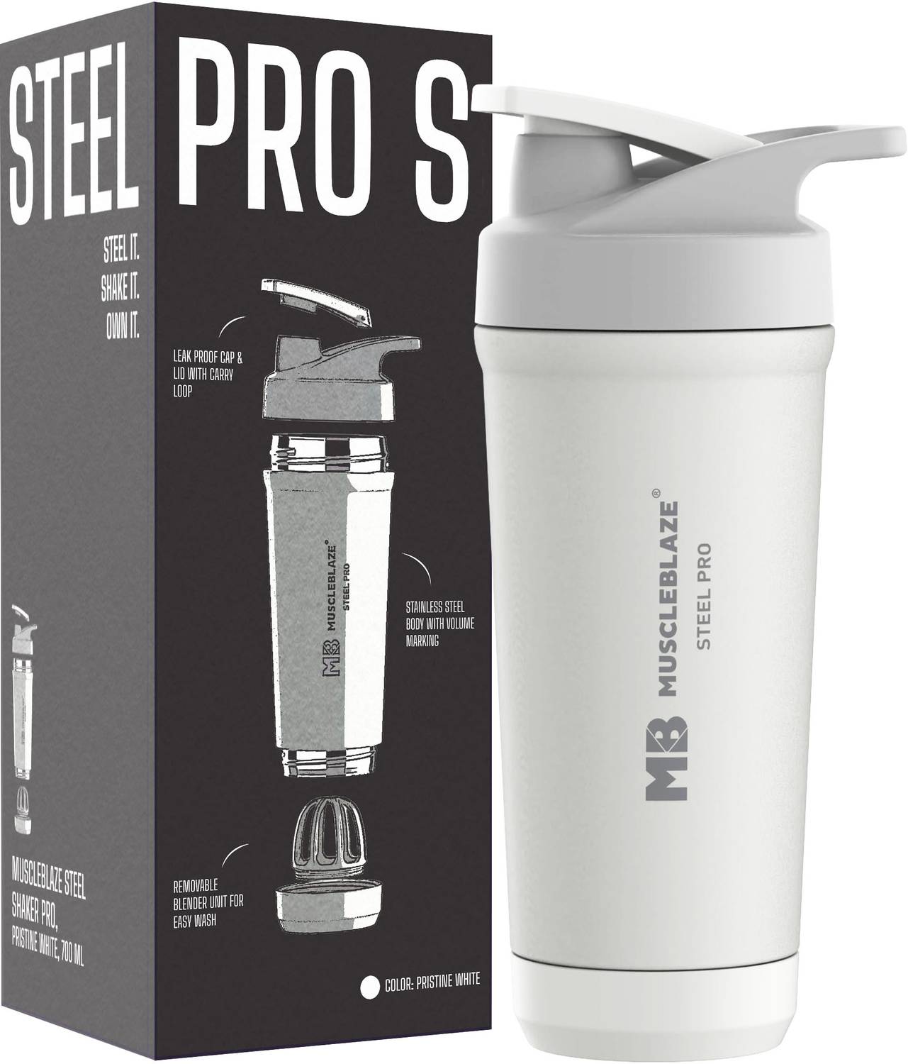 MUSCLEBLAZE Stainless Steel Gym Shaker 700 ml - Image 2