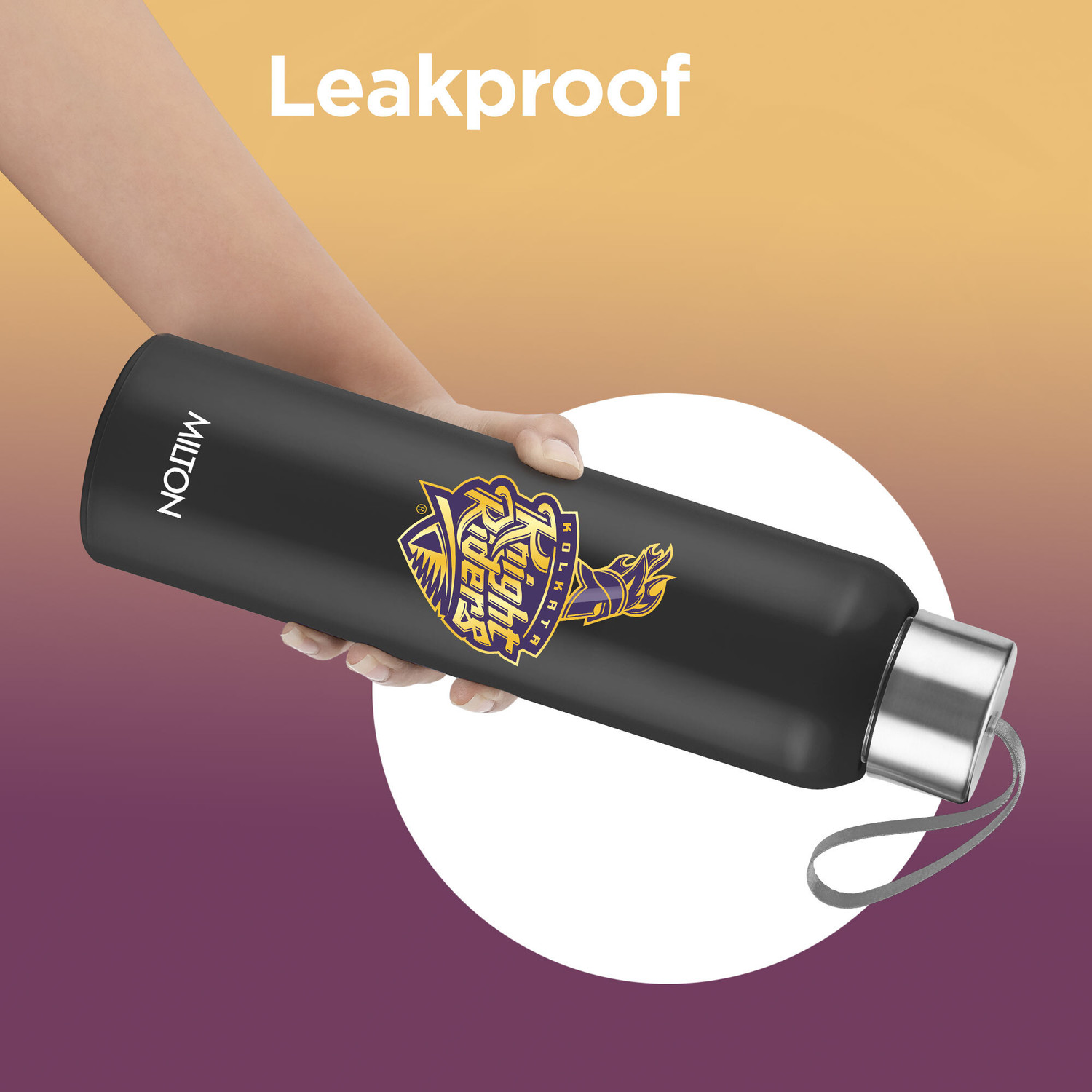 Image of MILTON Sports Steel Halo 900 IPL Cricket PU Insulated Bottle, 600 ml, KKR Black 600 ml Stainless Steel Bottle