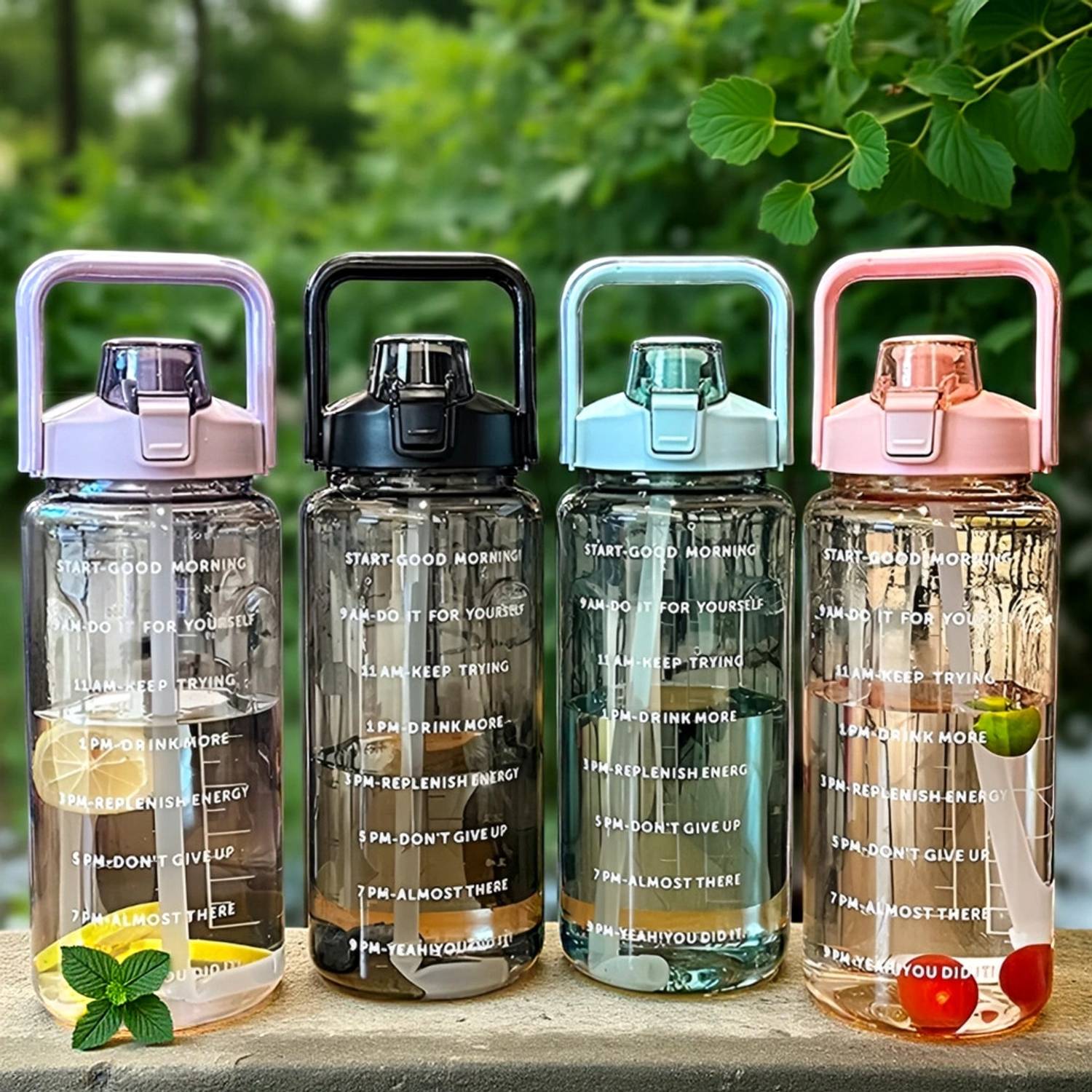bevive Motivational 2L Capacity (2000ml) Transparent Bottle with Time Markers 2000 ml Plastic Bottle
