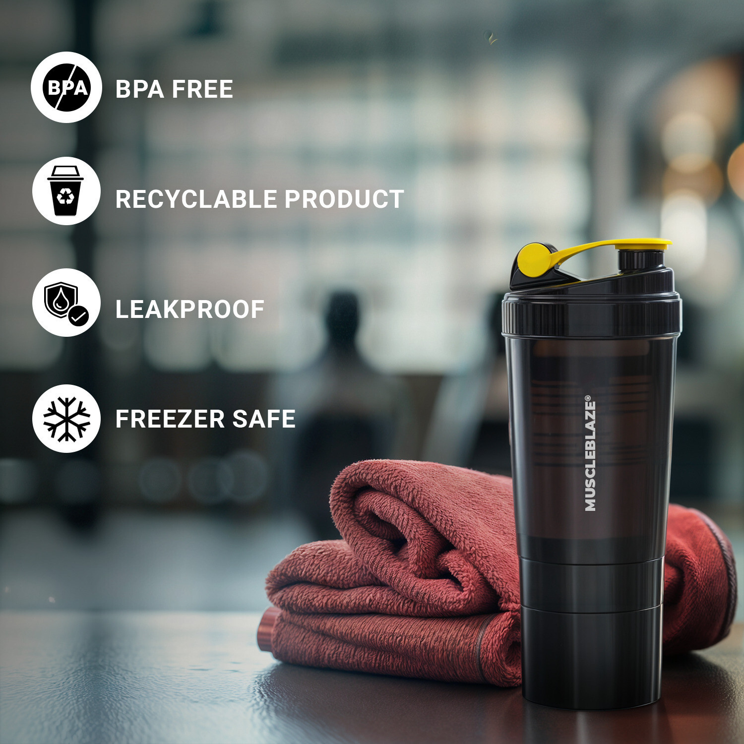 Image of MUSCLEBLAZE Spider Gym Shaker | 100% Leakproof | BPA-Free | Ideal for Whey Protein, 500 ml Plastic Shaker