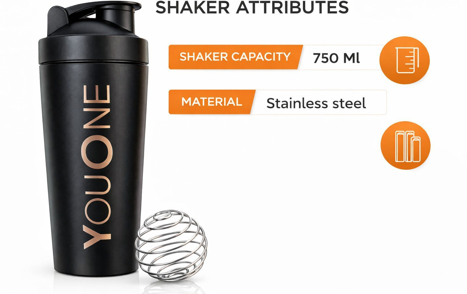 Image of Youone Gym, Shaker Bottles for Protein Shake 100% Leakproof 700 ml 750 ml Steel Shaker