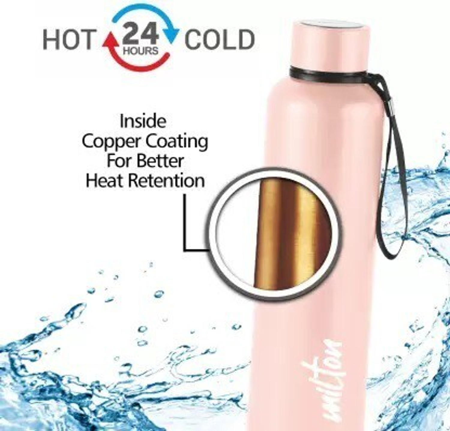 Image of MILTON Aura Thermosteel Bottle,LIGHT PINK| 24 Hours Hot and Cold Rust 1050 ml Steel Bottle
