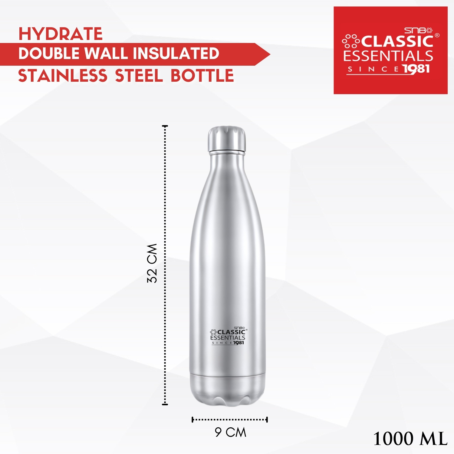 Image of Classic Essentials Insulated Double Wall Vacuum Stainless Steel Water Bottle 750 ml Steel Flask (Pack of 1, Silver)