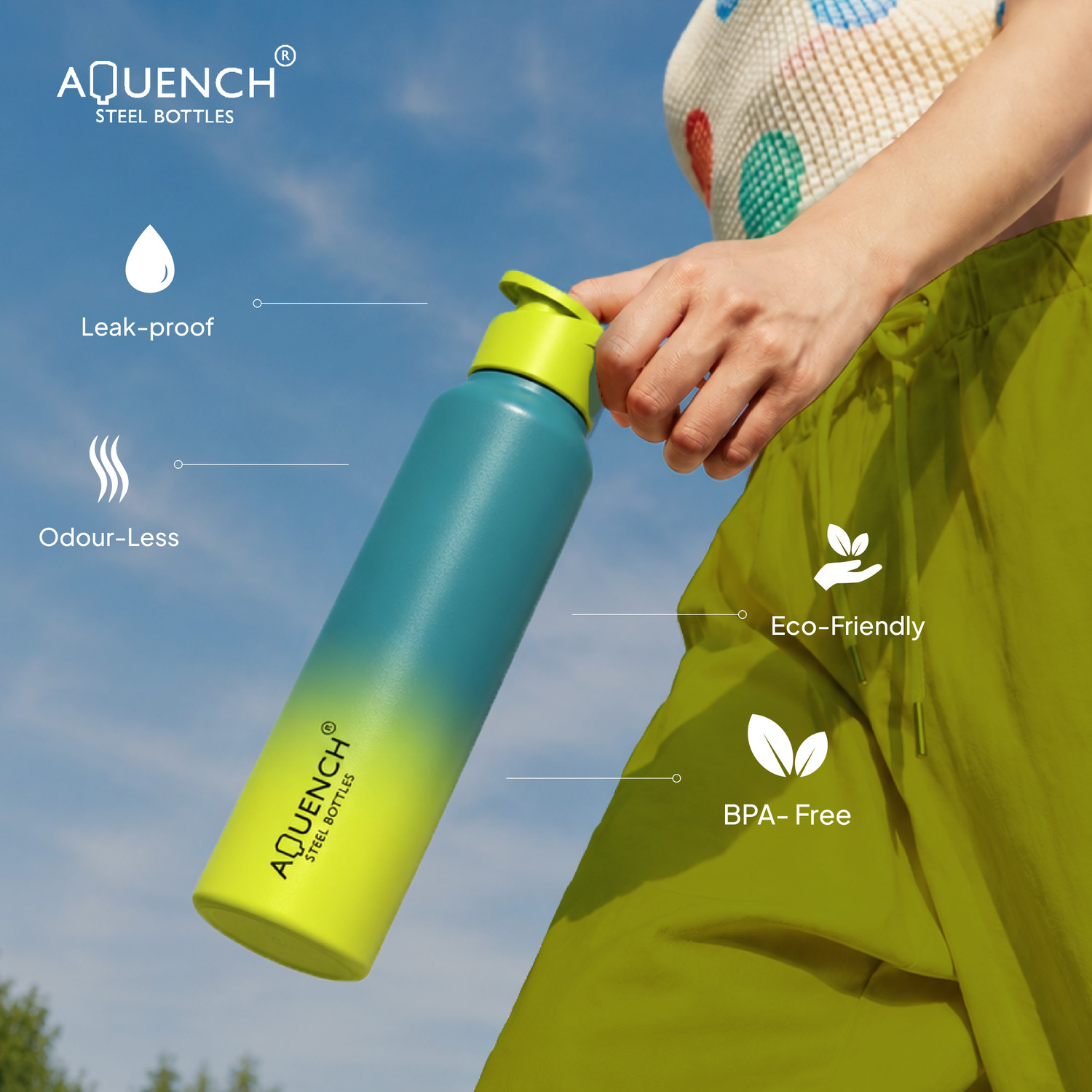 Image of AQUENCH LEAN Dual Color Sea Green Turquoise 1000 ml Steel Bottle